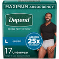 Depend Fresh Protection Adult Incontinence Underwear for Men, Disposable, Maximum, Large, Grey, 17 Count, Packaging May Vary