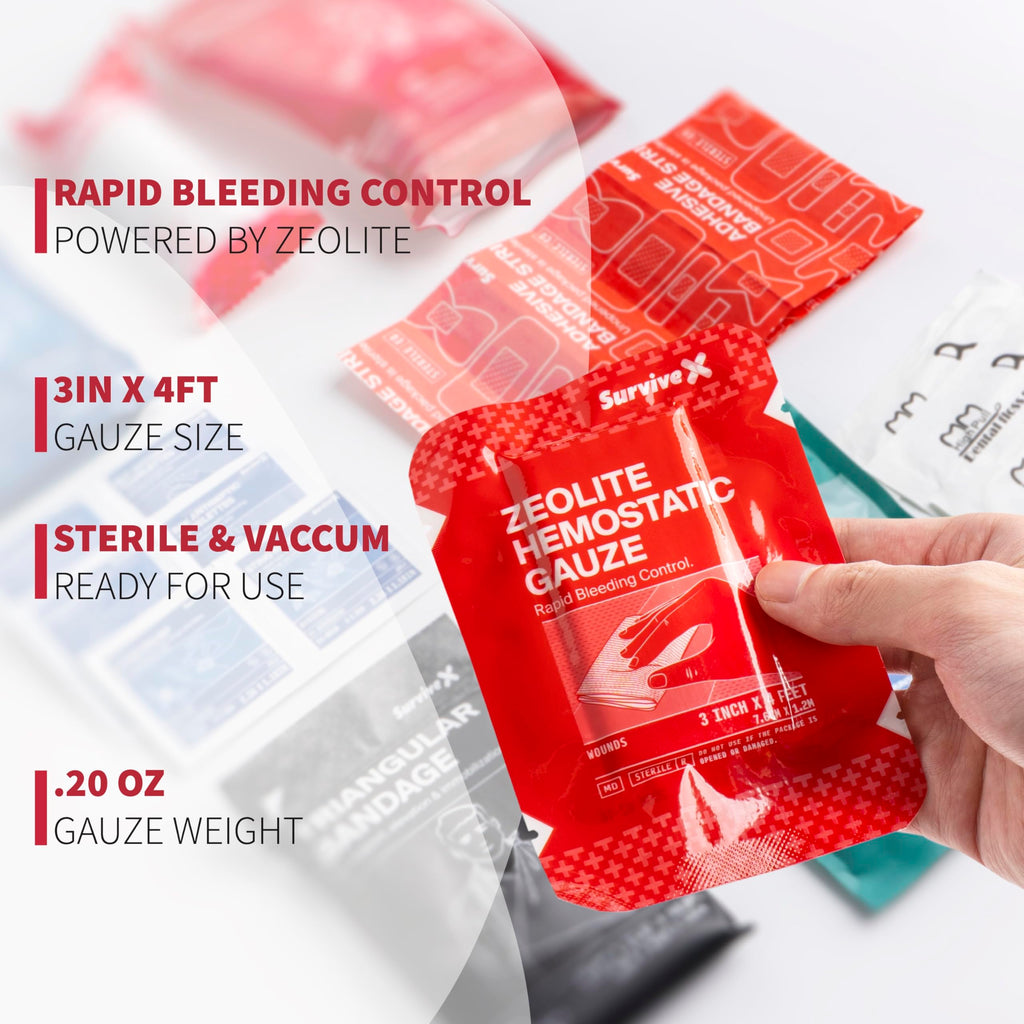 Survivex Hemostatic Gauze - Quick Blood Clotting Gauze for Wounds - Trauma Kit Hemostatic Dressing - 3 in x 4 FT - 5 PCS