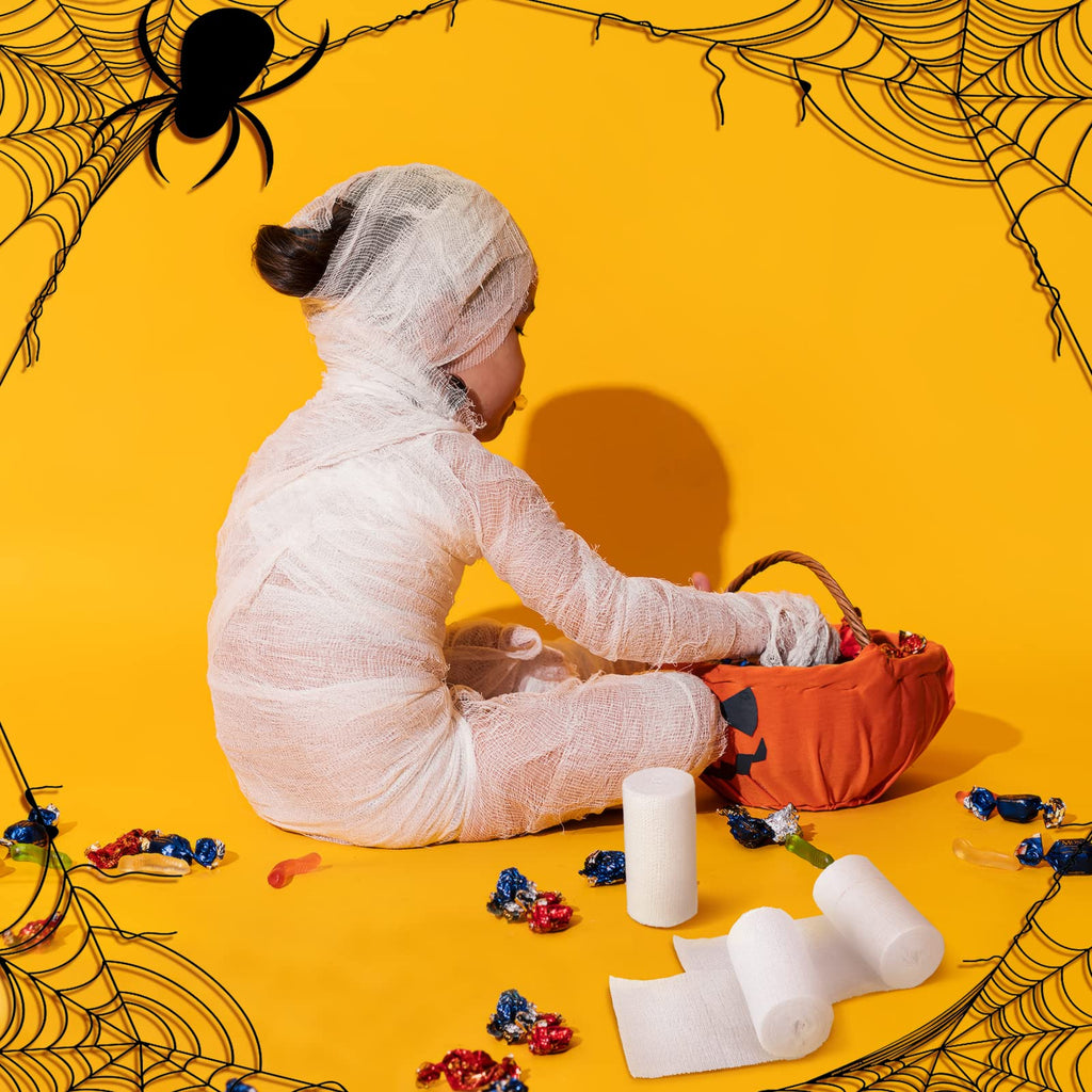 BBTO 6 Rolls Halloween Performance Mummify Cotton Bandages Gauze Rolls White Gauze Wrap Zombie Crepe Bandage Cosplay Mummy Stret