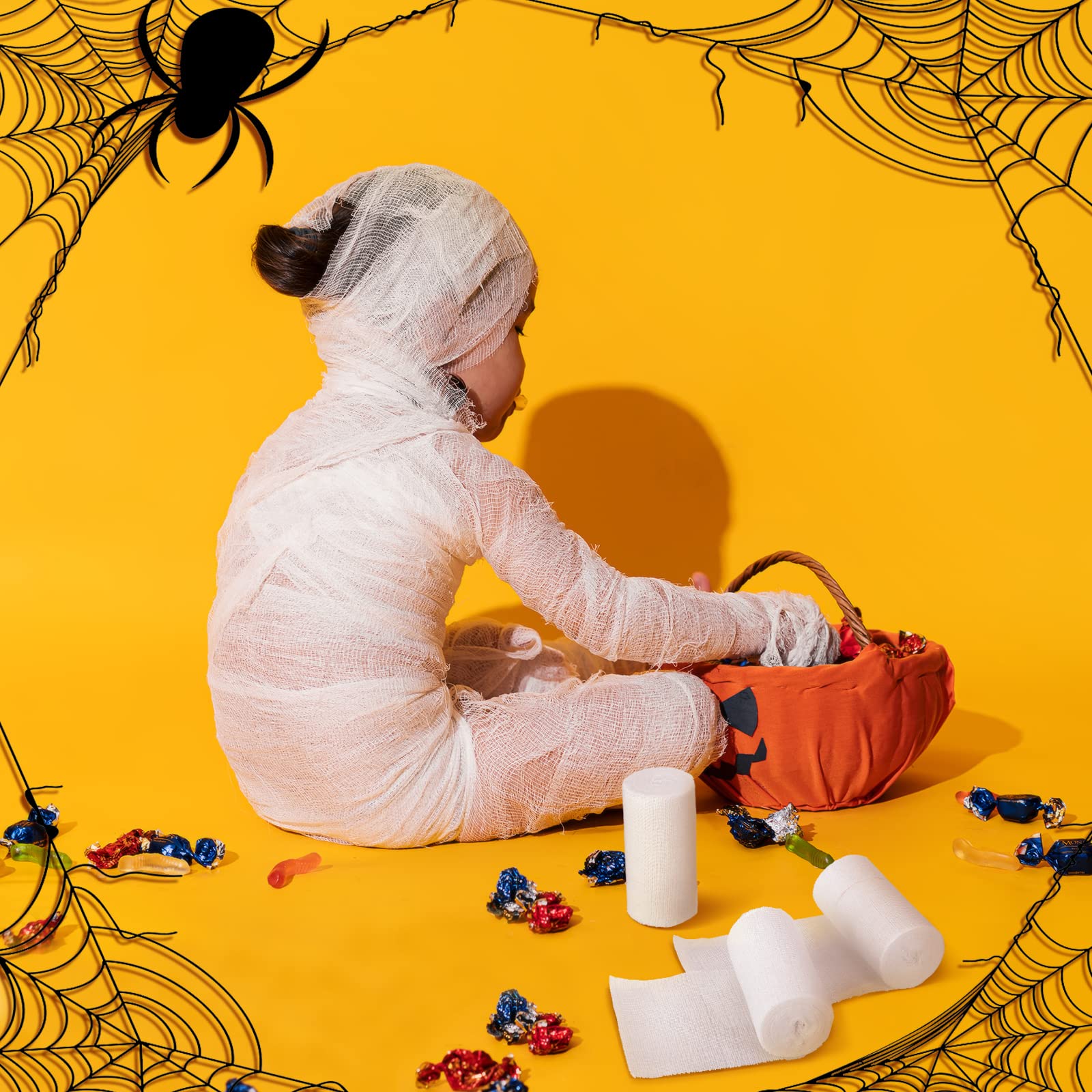 BBTO 6 Rolls Halloween Performance Mummify Cotton Bandages Gauze Rolls White Gauze Wrap Zombie Crepe Bandage Cosplay Mummy Stret
