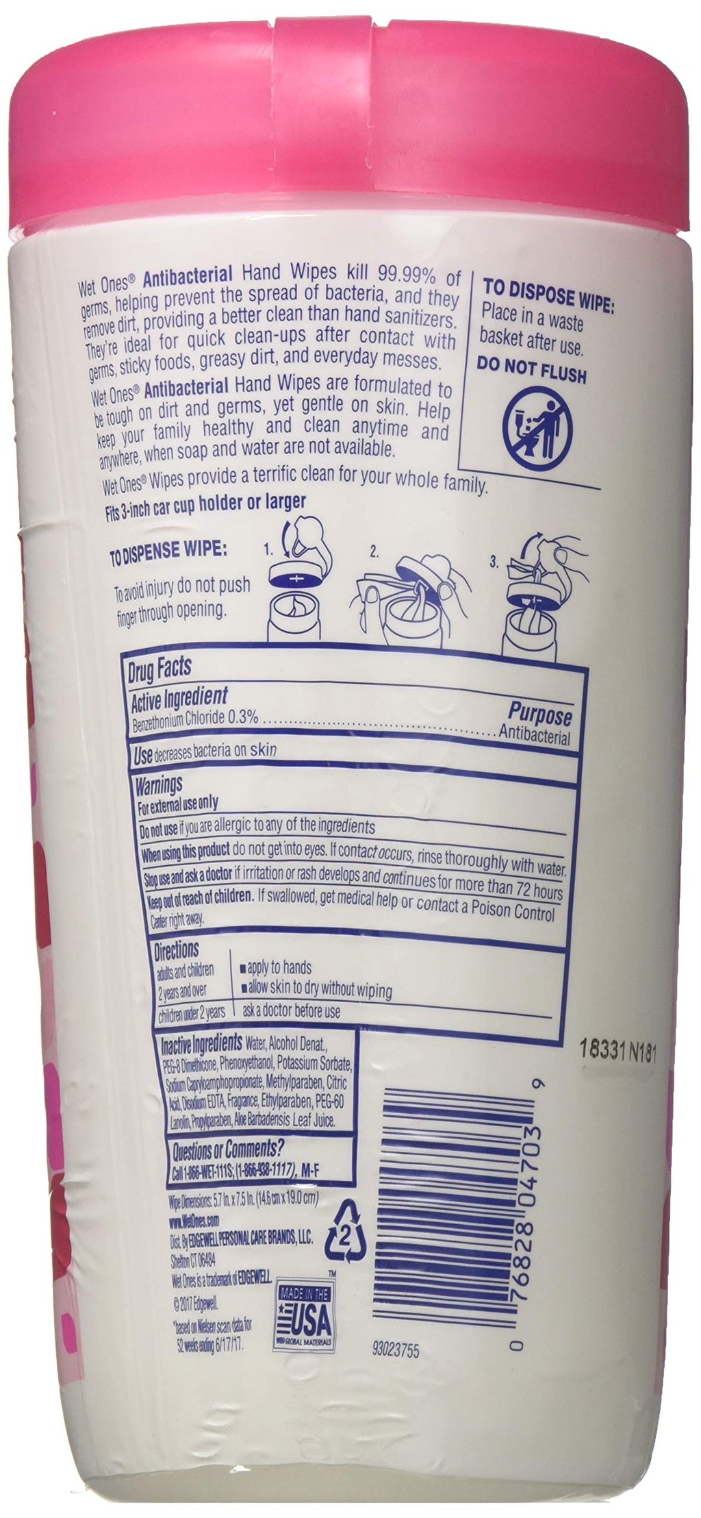 WET ONES Antibacterial Hand Wipes, Fresh Scent 40 Each (Pack of 12)