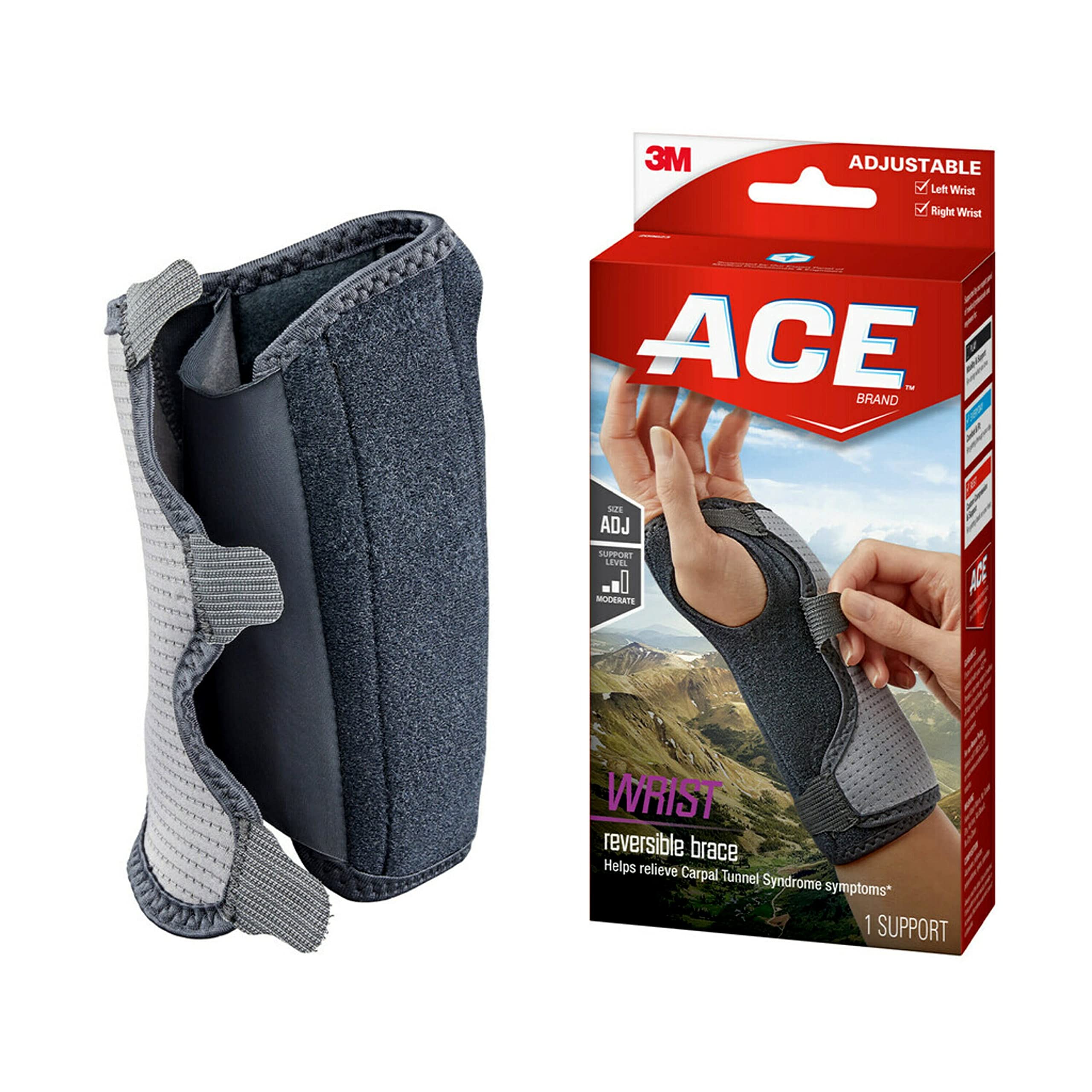ACE Reversible Splint Wrist Brace, Provides moderate-stabilizing support to sore, weak and injured wrists, Adjustable, Gray, 1/P