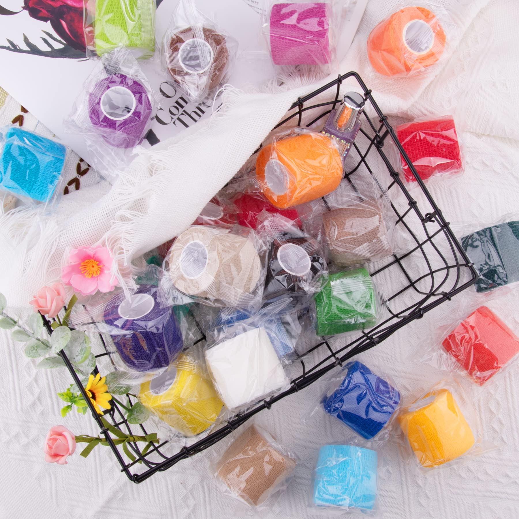 BQTQ 50 Rolls Self Adhesive Bandage Wrap 2 inch Bandage Tape Self Adherent Wrap Colorful Bandages Self Adhesive Wraps Stretch Ba