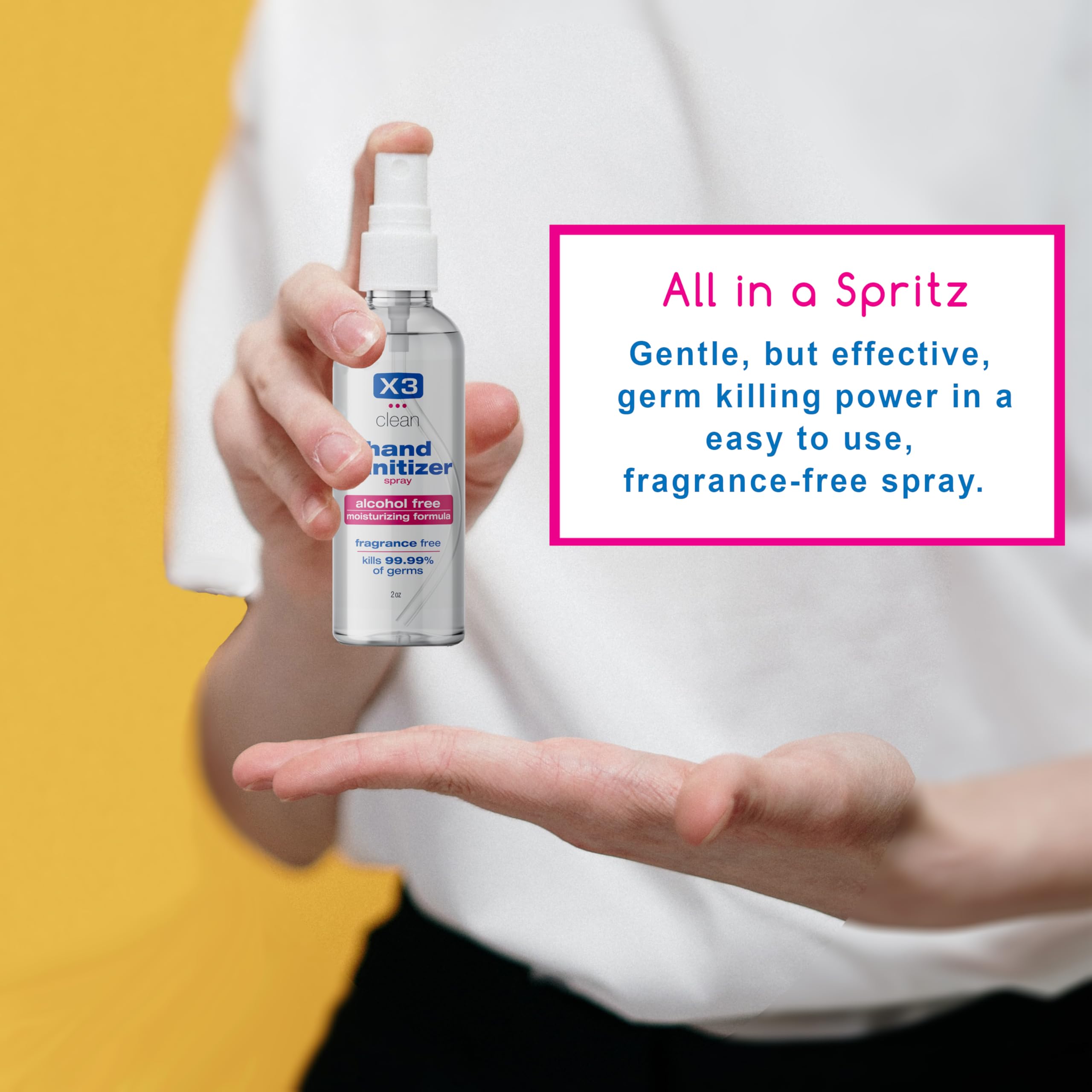 X3 Clean Hand Sanitizer Spray, Alcohol Free, Fragrance Free, Kills 99.9% of Bacteria, Travel Size 2 oz (Pack of 4)