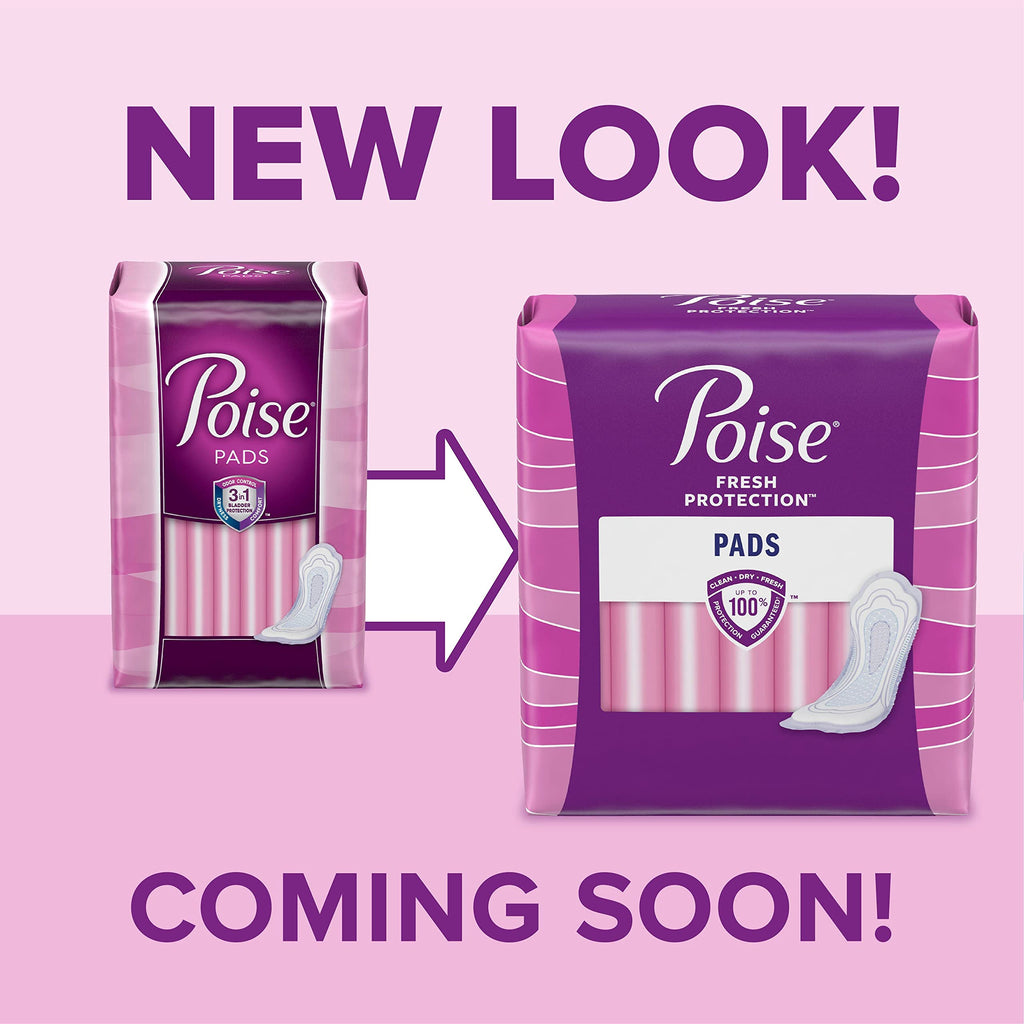 Poise Incontinence Pads & Postpartum Incontinence Pads, 3 Drop Light Absorbency, Long Length, 96 Count (4 Packs of 24), Packagin
