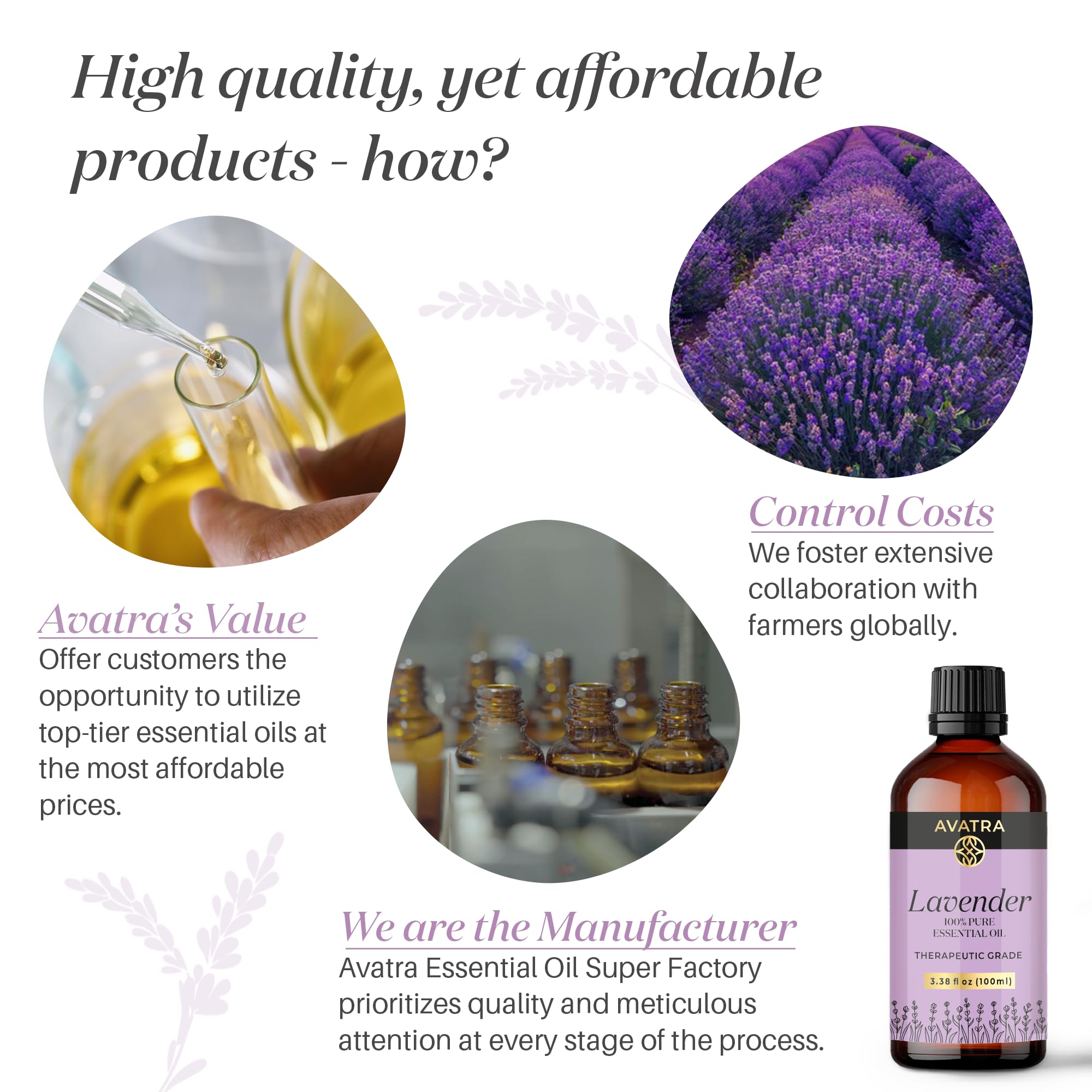 Avatra Lavender Essential Oil 100ML (3.38 OZ) with Glass Dropper and Travel Bottle, Pure and Natural Therapeutic Grade Lavender