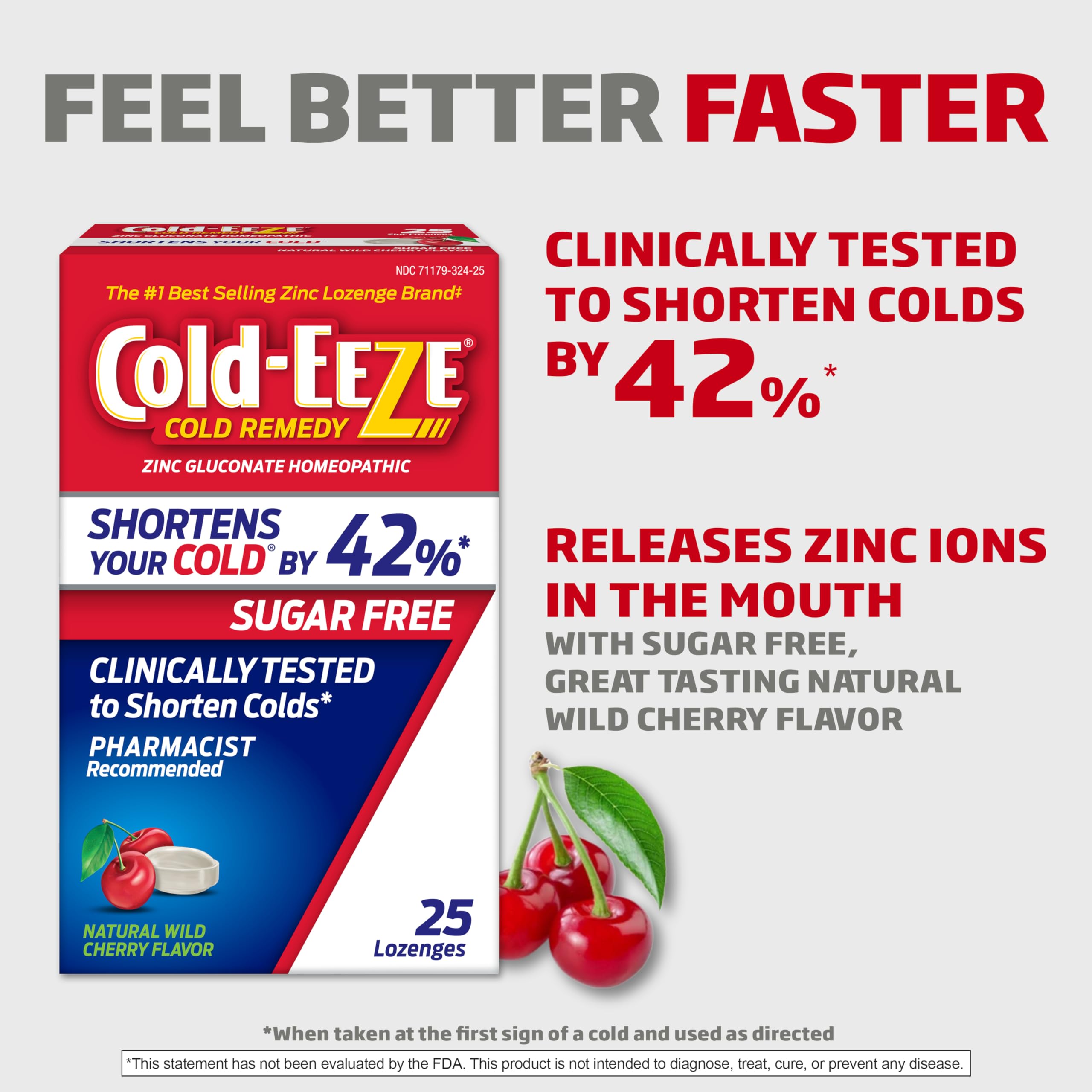 Cold-EEZE Sugar-Free, Natural Wild Cherry Zinc Lozenges, Homeopathic Cold Remedy, Shortens The Common Cold, Sore Throat, Cough,