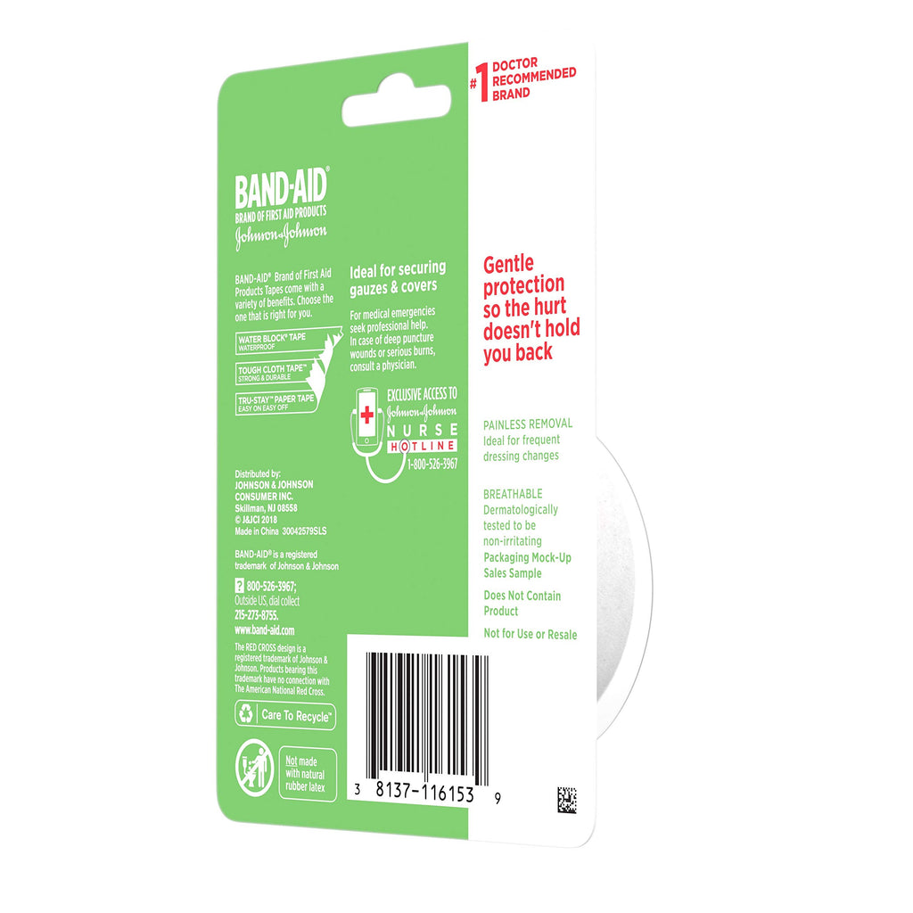 Band-Aid Brand First Aid Hurt-Free Medical Adhesive Paper Tape for Wound Dressings, 1 in by 10 yd
