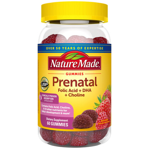 Nature Made Prenatal Gummies with DHA and Folic Acid, Prenatal Vitamin and Mineral Supplement for Daily Nutritional Support, 60 