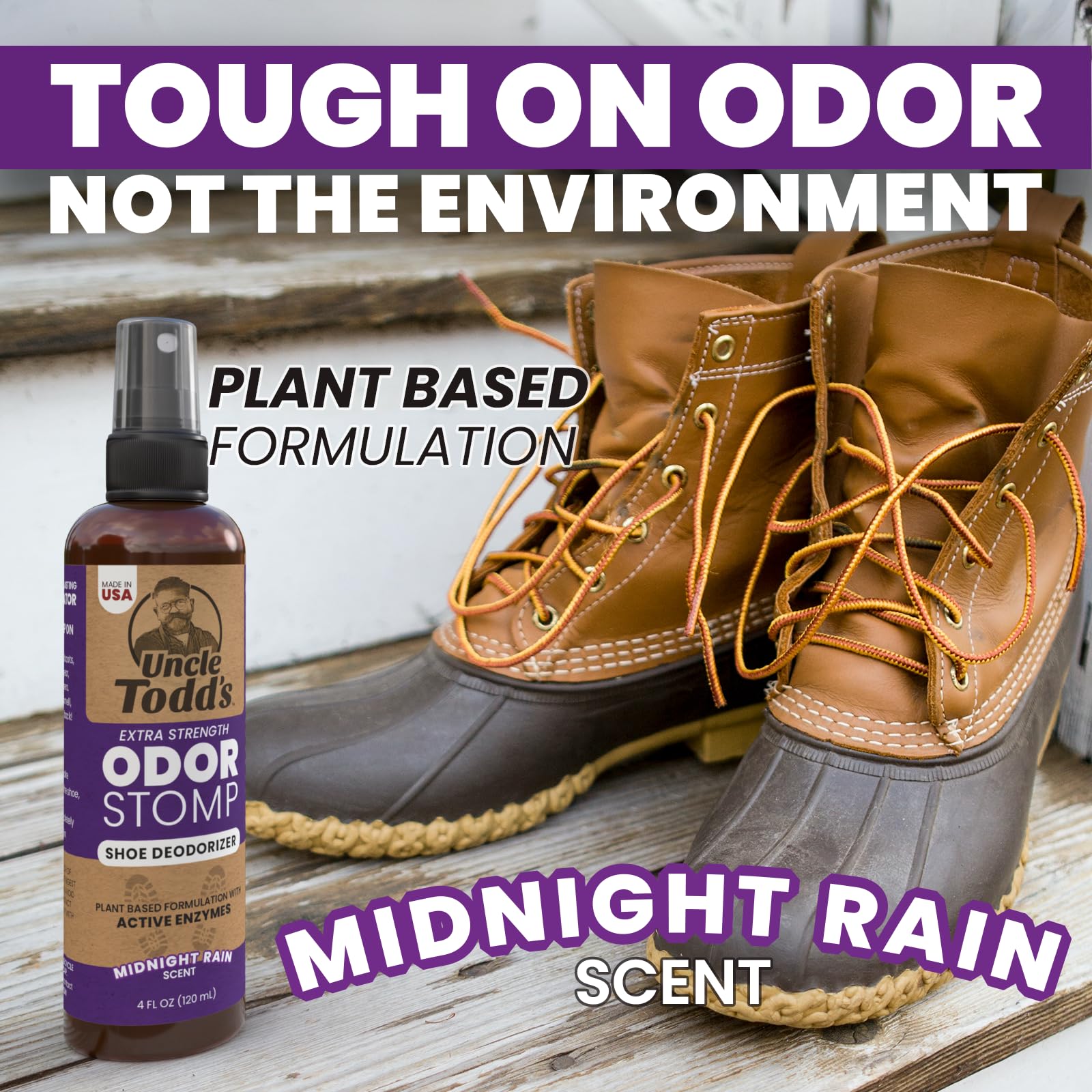Uncle Todds Shoe Deodorizer Spray - Proven & Powerful Enzyme Formula Spray for Shoe Odor Elimination in All Footwear (Midnight