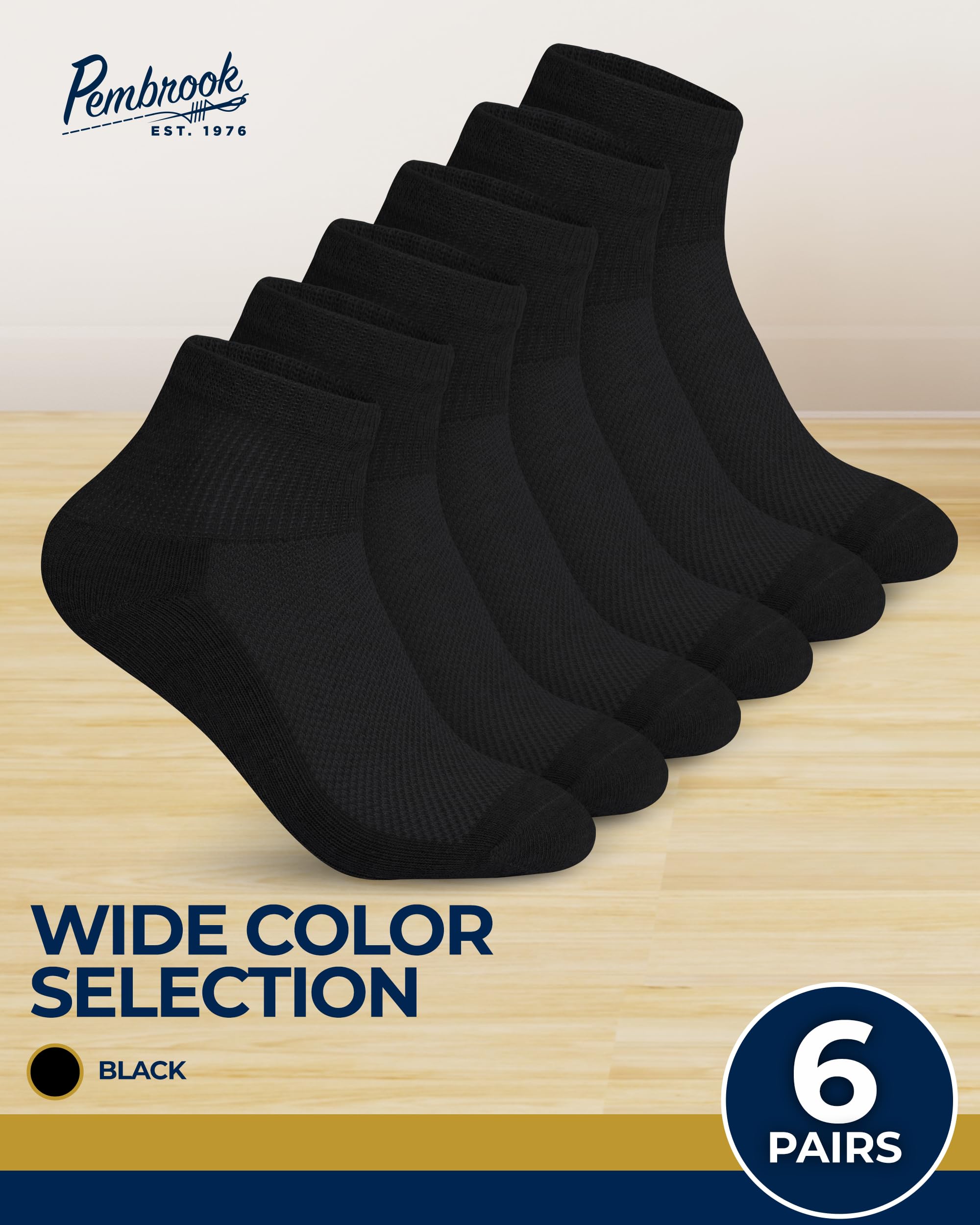 Pembrook Black Diabetic Socks for Men & Women | 6 Pairs | Wide Stretch Top Mens Diabetic Socks | Diabetic Socks for Men 9-12 | A