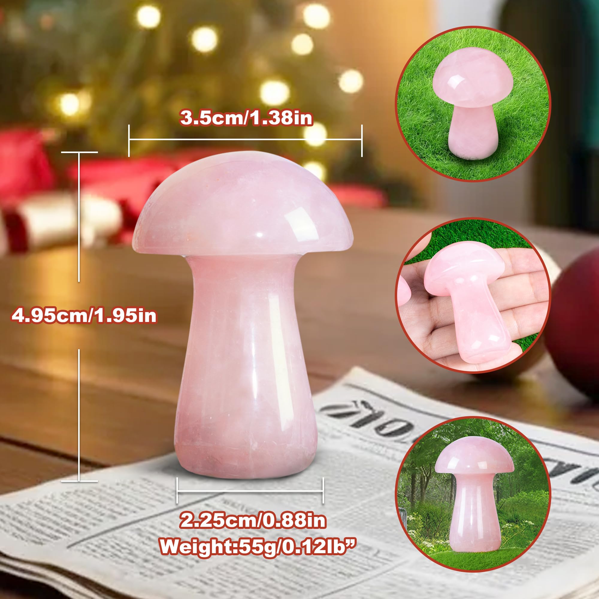 ZHIYUXI Rose Quartz Crystal Mushroom Sculpture Rose Quartz Stone Mini Mushroom Ornaments Gemstones Protection Crystals Mushroom