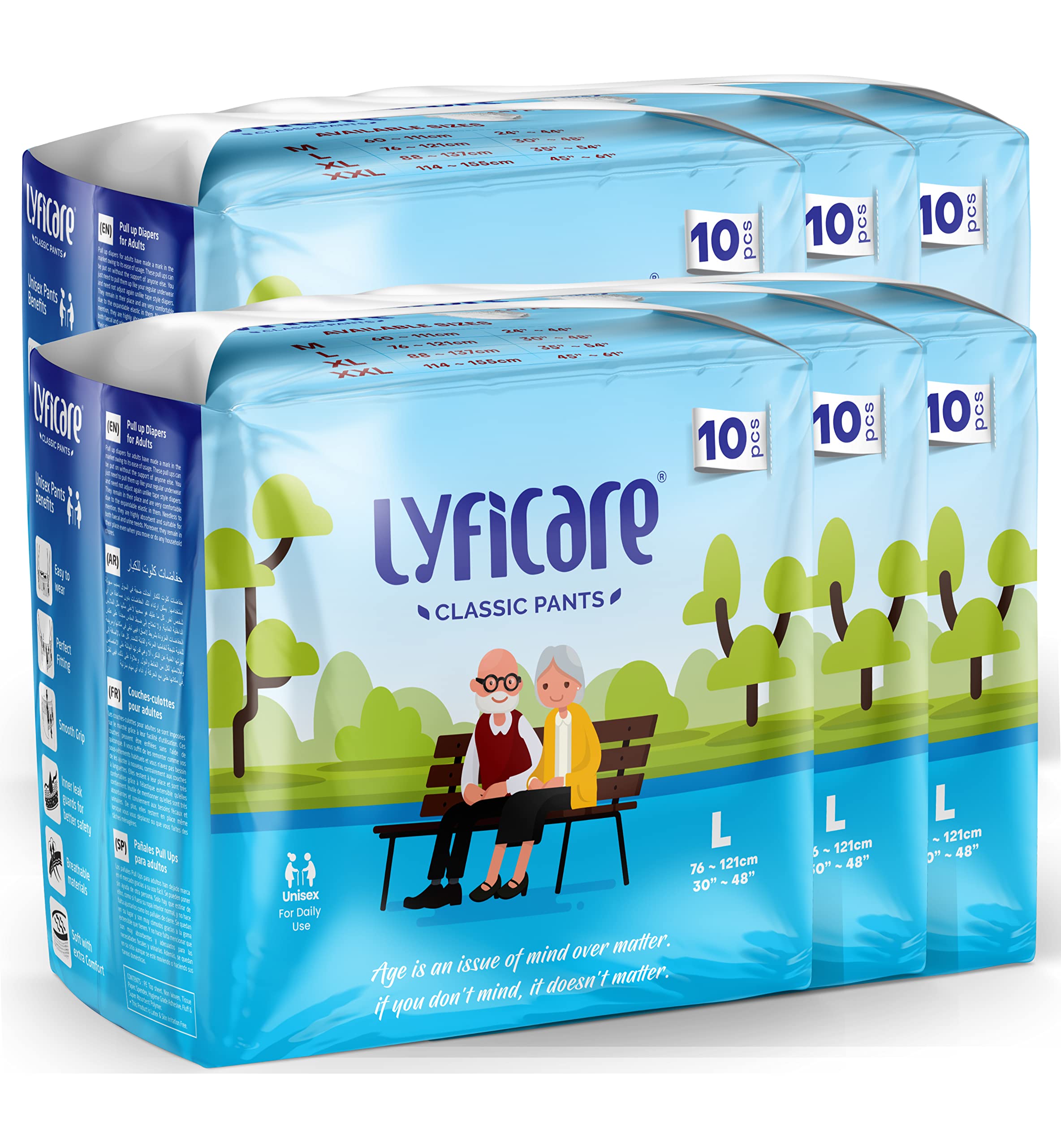 Lyficare Classic Adult Diaper Large Size (L)  60 Units (Pack Of 6) | Unisex Diapers Pants Style | Waist (75100 Cm) | Wetness I