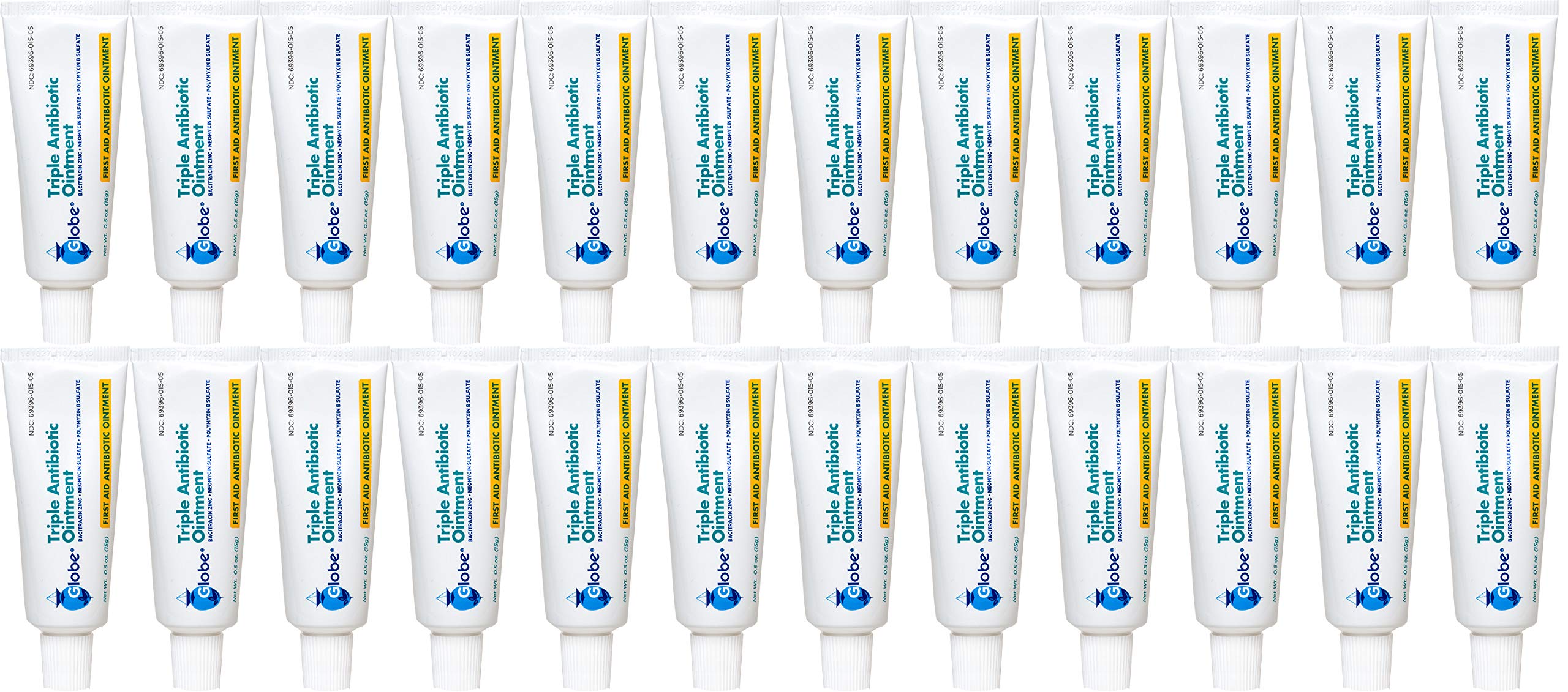 Globe Triple Antibiotic First Aid Ointment, 0.5 oz (24-Pack) First Aid Antibiotic Ointment, 24-Hour Infection Protection, Wound 