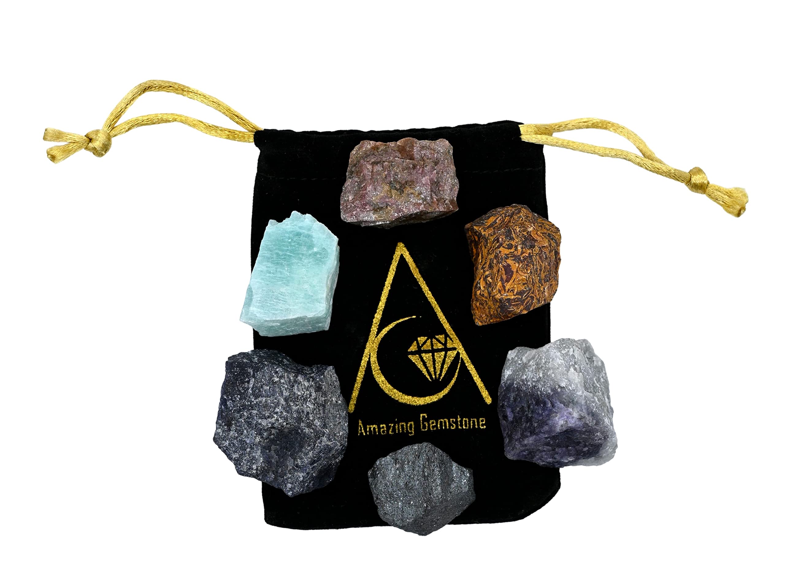Crystals for Quit Alcohol Manifestation, Set of 6 Amazonite, Blue Aventurine, Hematite, Rhodonite, Mariyam Jasper and Lepidolite