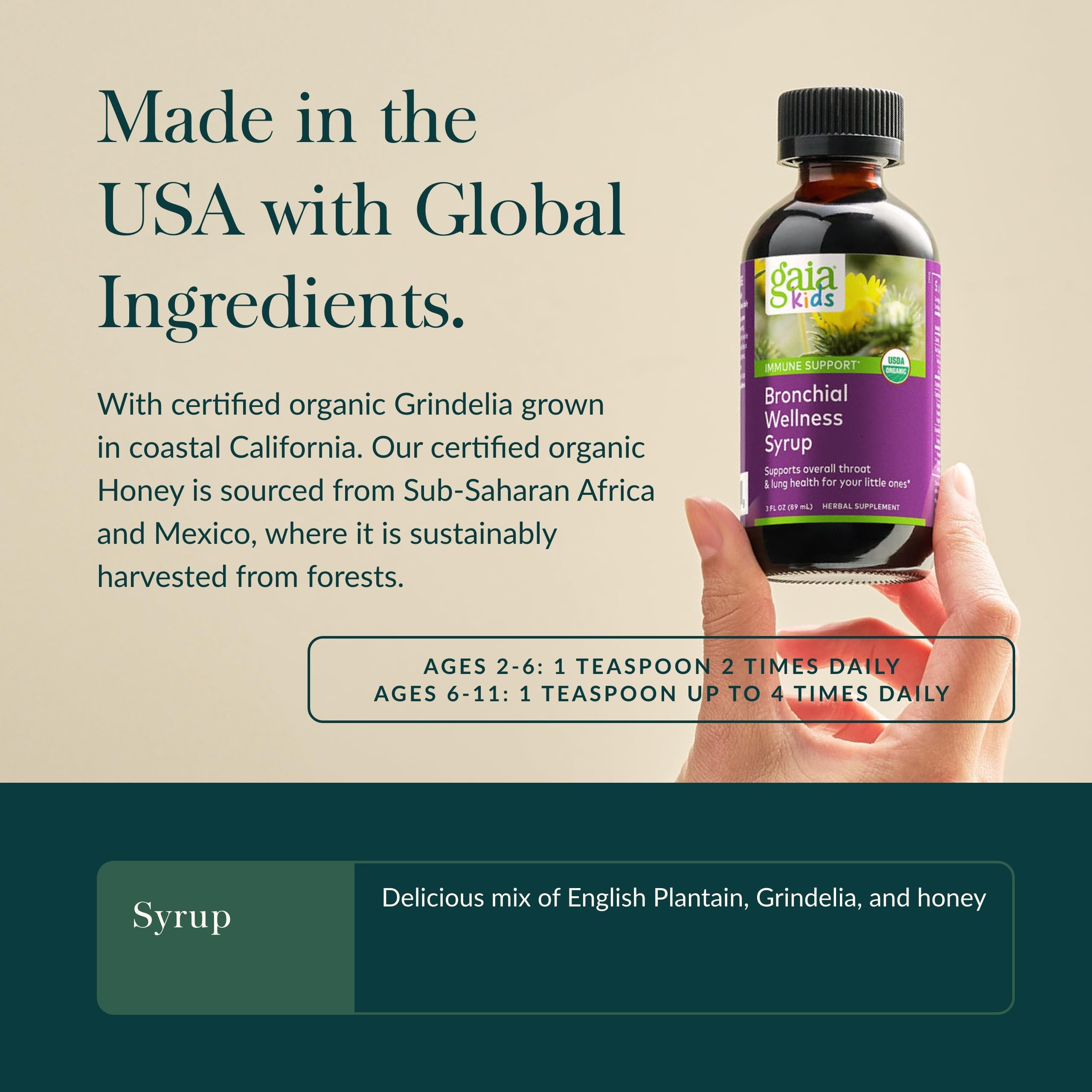 Gaia Kids Bronchial Wellness Syrup - Immune Support Supplement - Overall Throat & Lung Health Support - Certified Organic Formul