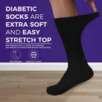 Diamond Star Diabetic Socks, Non-Binding Circulatory Cushion Cotton Crew Diabetic Socks for Mens Womens 9-11 (3 Pairs Black)