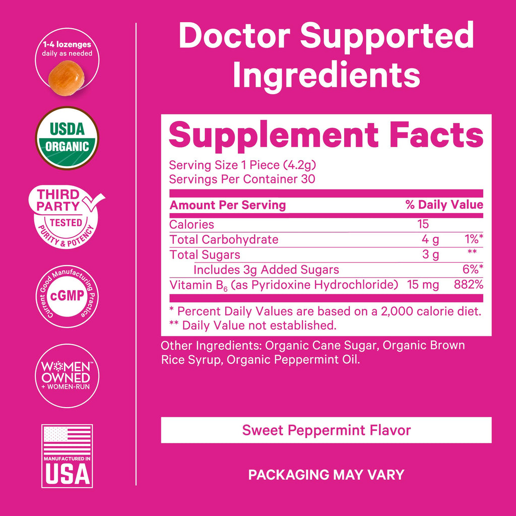 Pink Stork Organic Peppermint Sweets for Morning Sickness and Motion Sickness Support, Added Vitamin B6, 1st Trimester Pregnancy