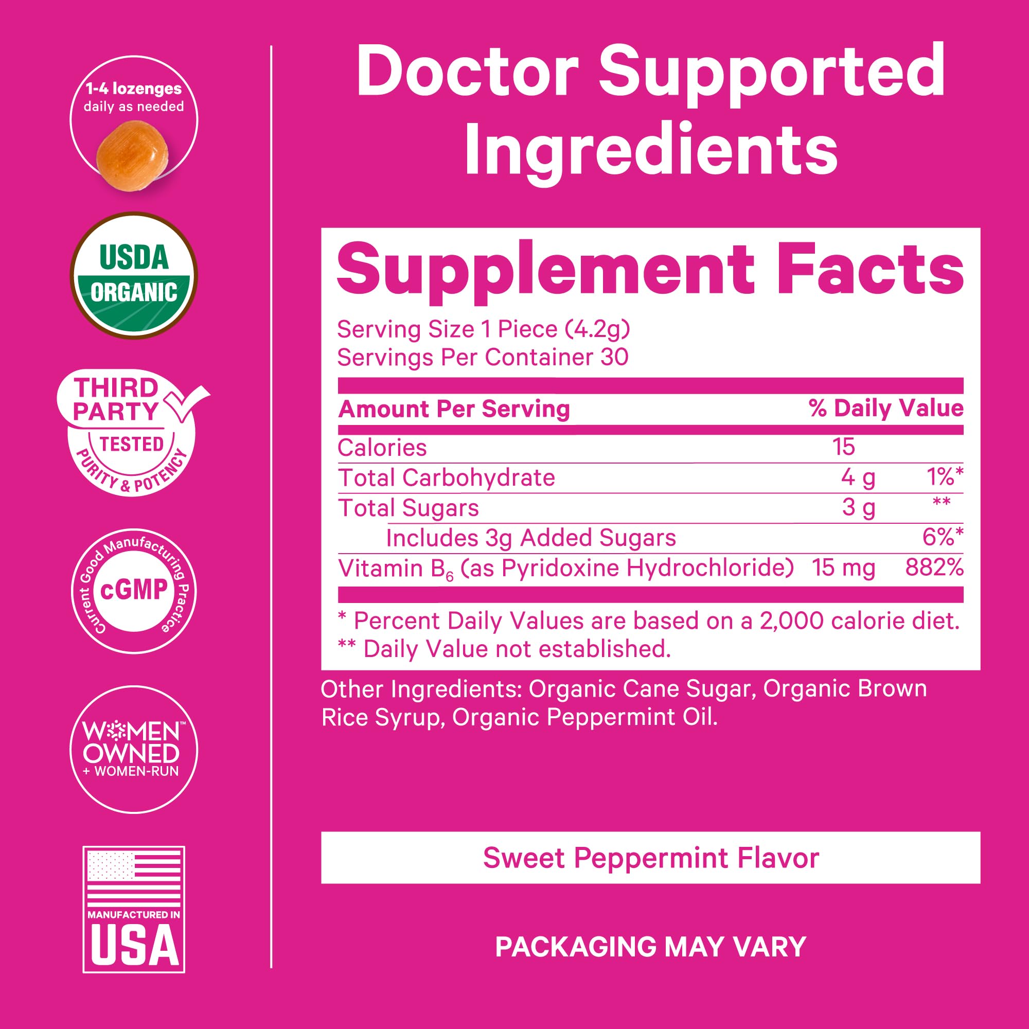 Pink Stork Organic Peppermint Sweets for Morning Sickness and Motion Sickness Support, Added Vitamin B6, 1st Trimester Pregnancy