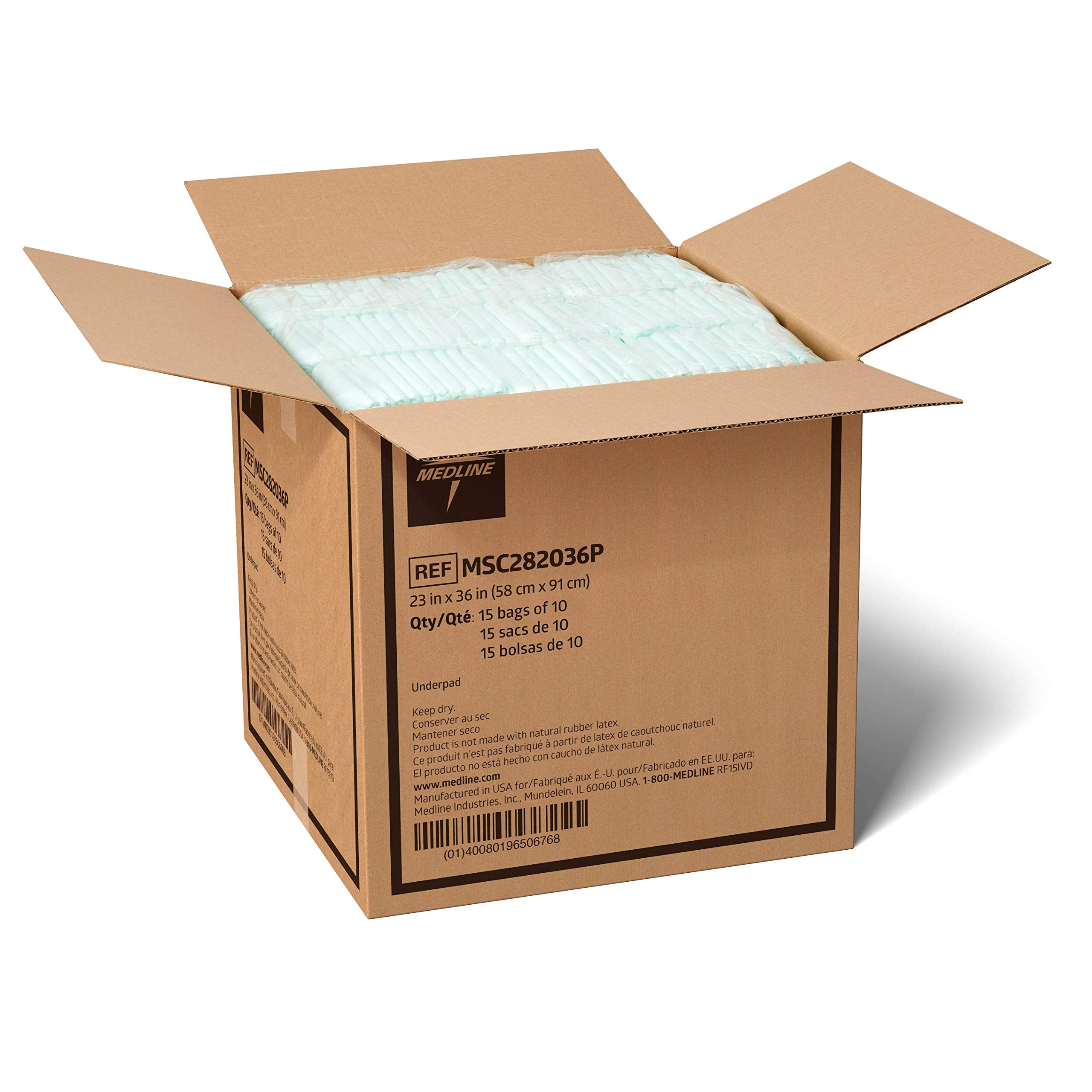 Medline Heavy Absorbency 23 x 36 Fluff and Polymer Disposable Underpads, 150 Per Case, Great for Protecting Beds, Furniture, Sur