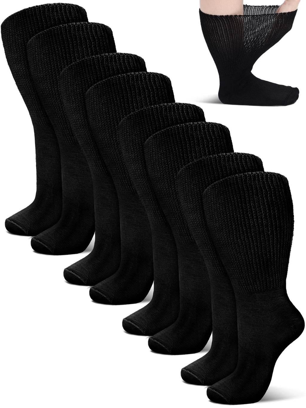 Bunnycool 4 Pairs Extra Wide Socks Swollen 30 Lymphedema Bariatric Socks Non Binding Loose Fit(10-13,Black Color)