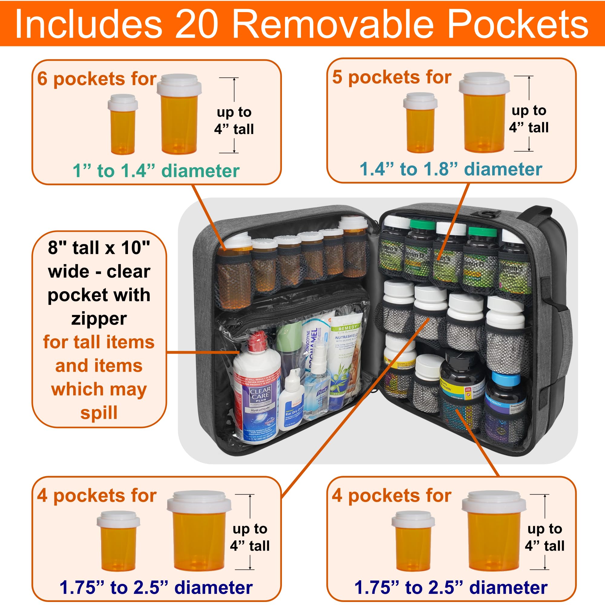 StarPlus2 Extra-Large 2-Compartment Modular Pill Bottle Organizer, Medicine Bag, Case, Carrier for Medications, and Medical Supp