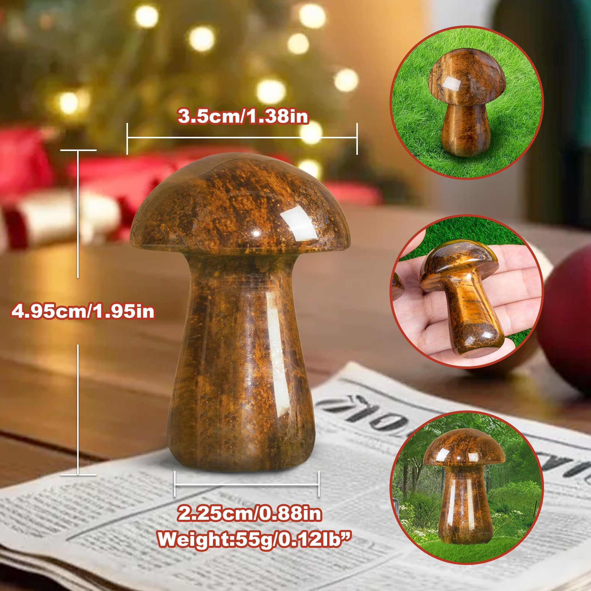 ZHIYUXI Tigers Eye Crystal Mushroom Sculpture Healing Stones Mini Mushroom Ornaments Gemstones Mushroom Decor Stuff for Witchcra