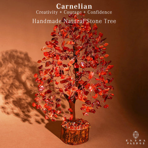 Crystal Tree of Life Carnelian Healing Crystal Trees for Home & Office Decoration, Handmade Crystal Money Bonsai Trees for Posit
