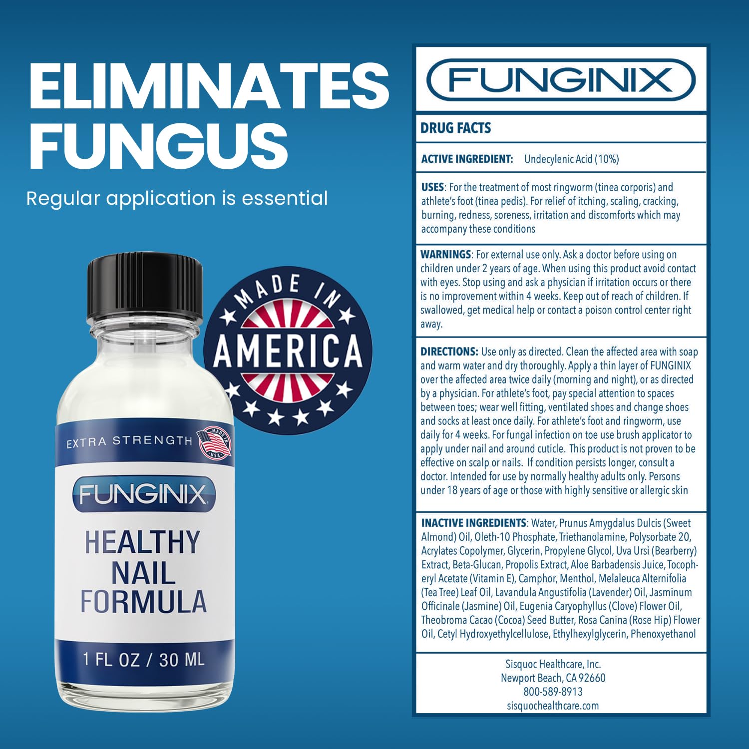 FUNGINIX Toenail Fungus Treatment - Extra Strength - Nail Fungus Treatment & Athletes Foot Solution - Antifungal Liquid Solutio