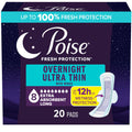 Poise Overnight Ultra Thin Incontinence & Postpartum Pads with Wings for Bladder Leaks, 8 Drop Extra Absorbent, Long Length, 20 
