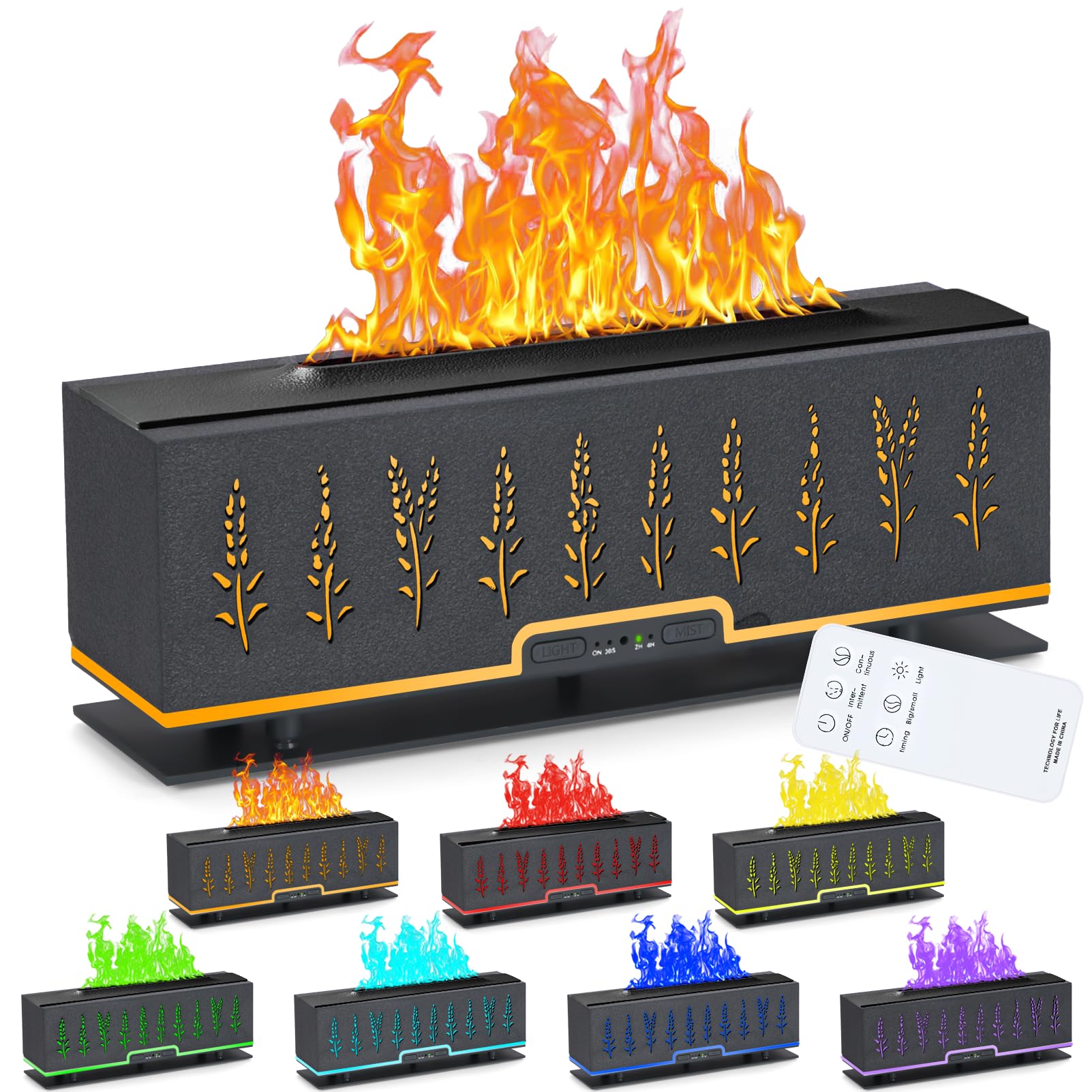 PANGPENG Colorful Essential Oil Diffuser, 7 Colors Flame Fire Diffuser, 200ML Ultra-Quiet Aromatherapy Diffuser with Remote Cont