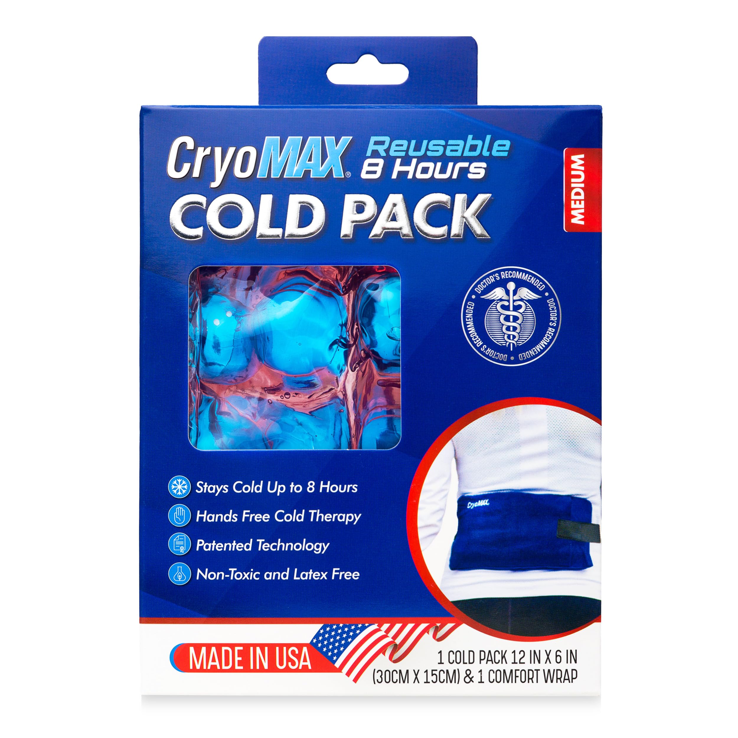 Cryo-Max Cold Pack, 8 Hour Reusable Cold Therapy Ice Pack for Elbows, Knees, Neck + More, Medium, 6 x 12 (1 Count)