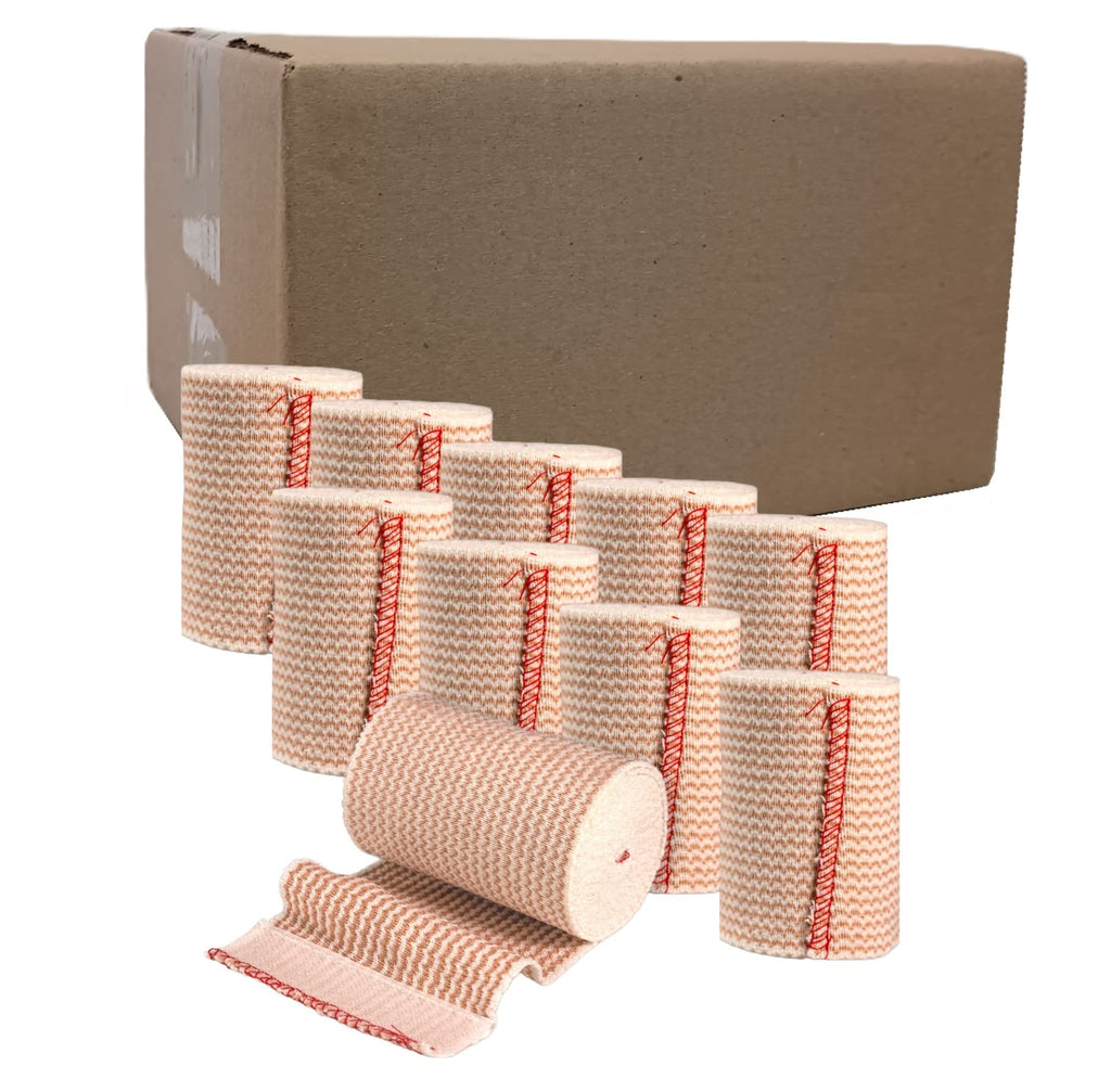 Elastic Bandage Wrap with Self-Closure [Pack of 50] Comfort Athletic Compression Roll, 5 Yards Stretched for Customized Compress