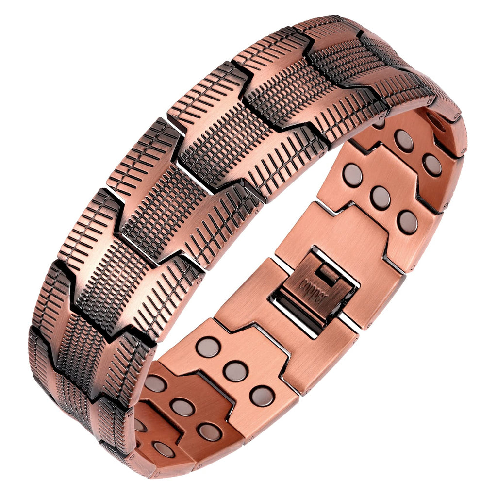 Feraco 3X Strength Copper Bracelets for Men Magnetic Bracelet with 3 Row Neodymium Magnets Adjustable Length, Pure Copper Jewelr