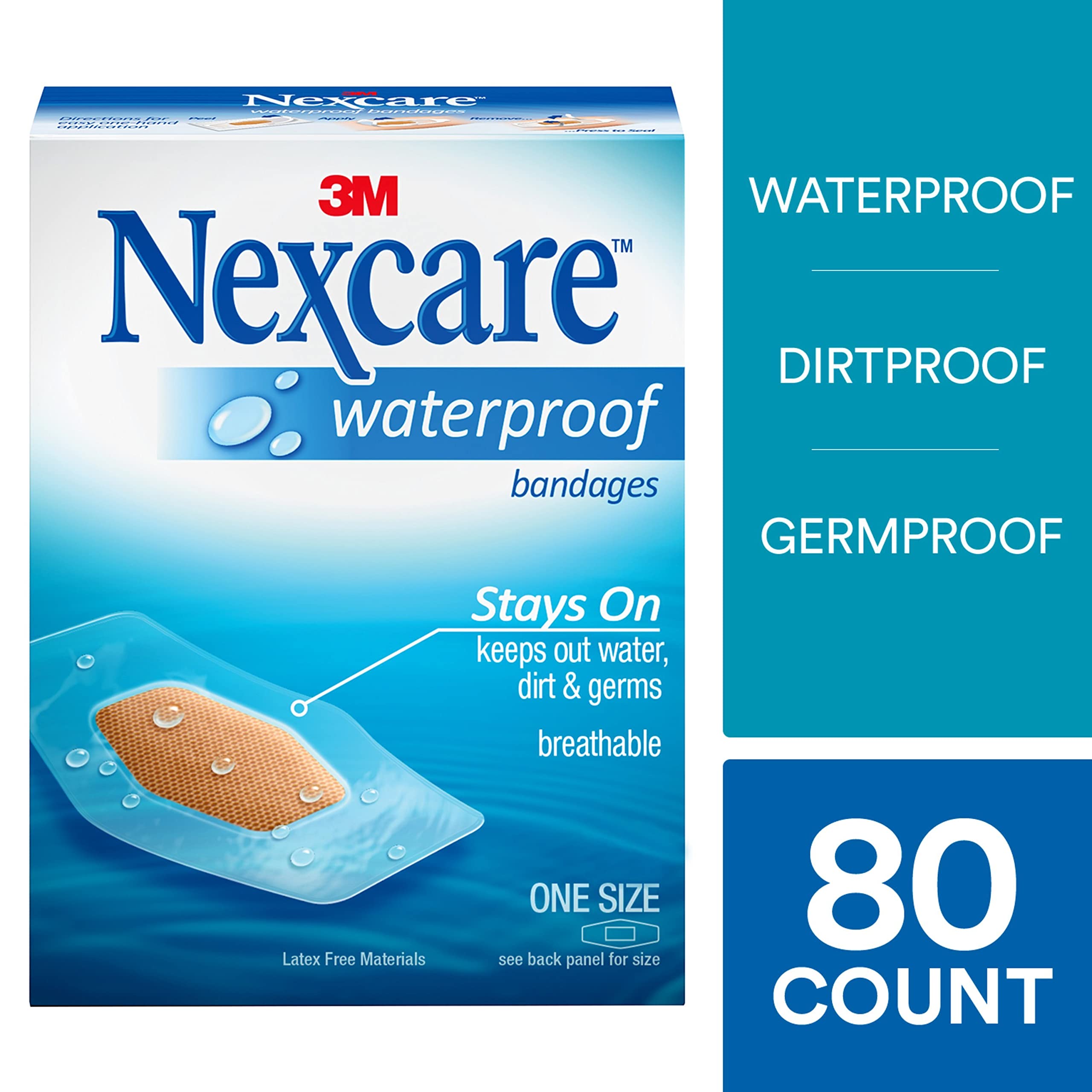Nexcare Waterproof Clear Bandages, Germproof, 20 Count Packages (Pack of 4)