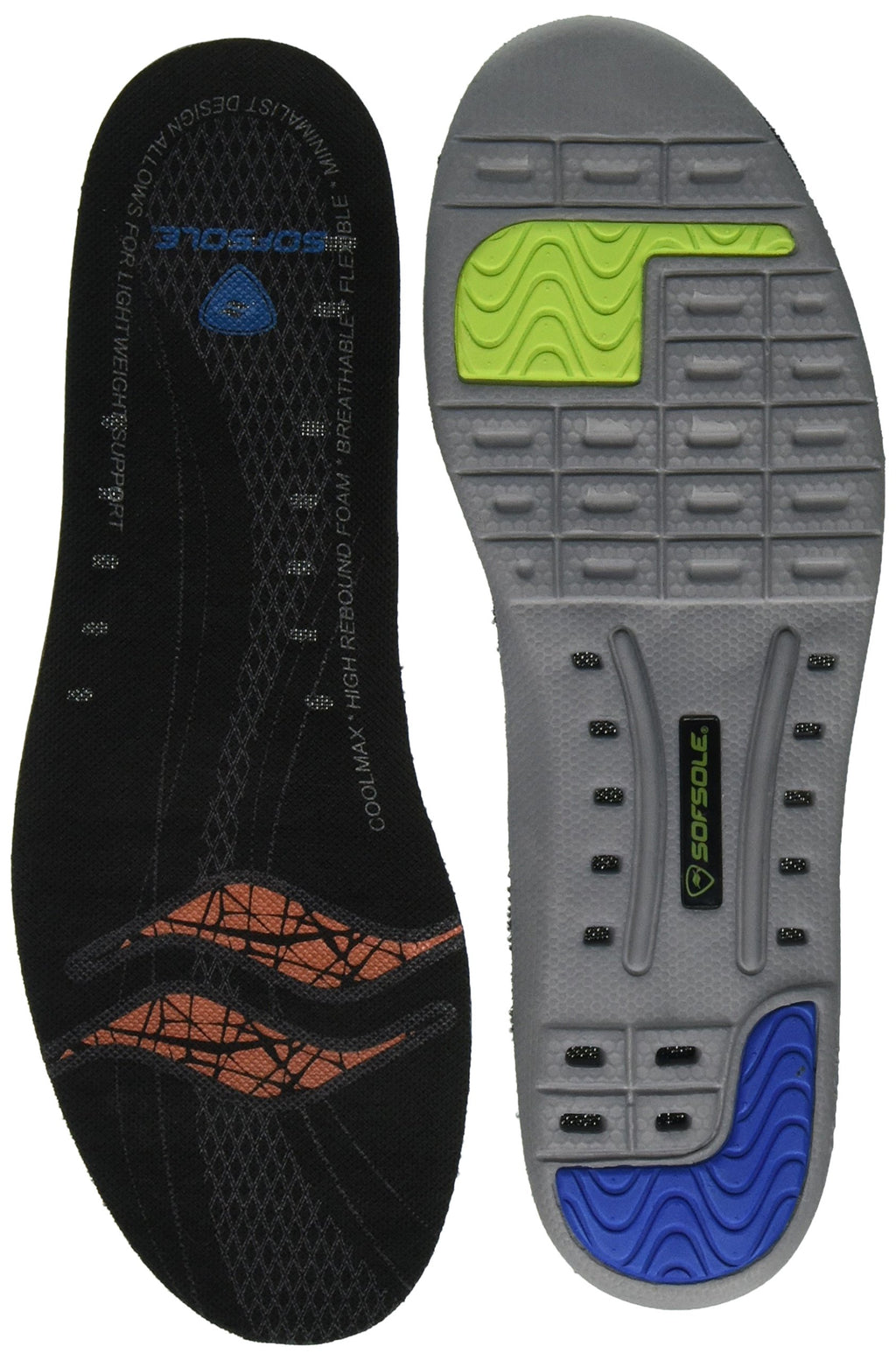 Sof Sole Mens Thin Fit Medium Arch Lightweight Low Volume Shoe Insole, Black, M 13-14
