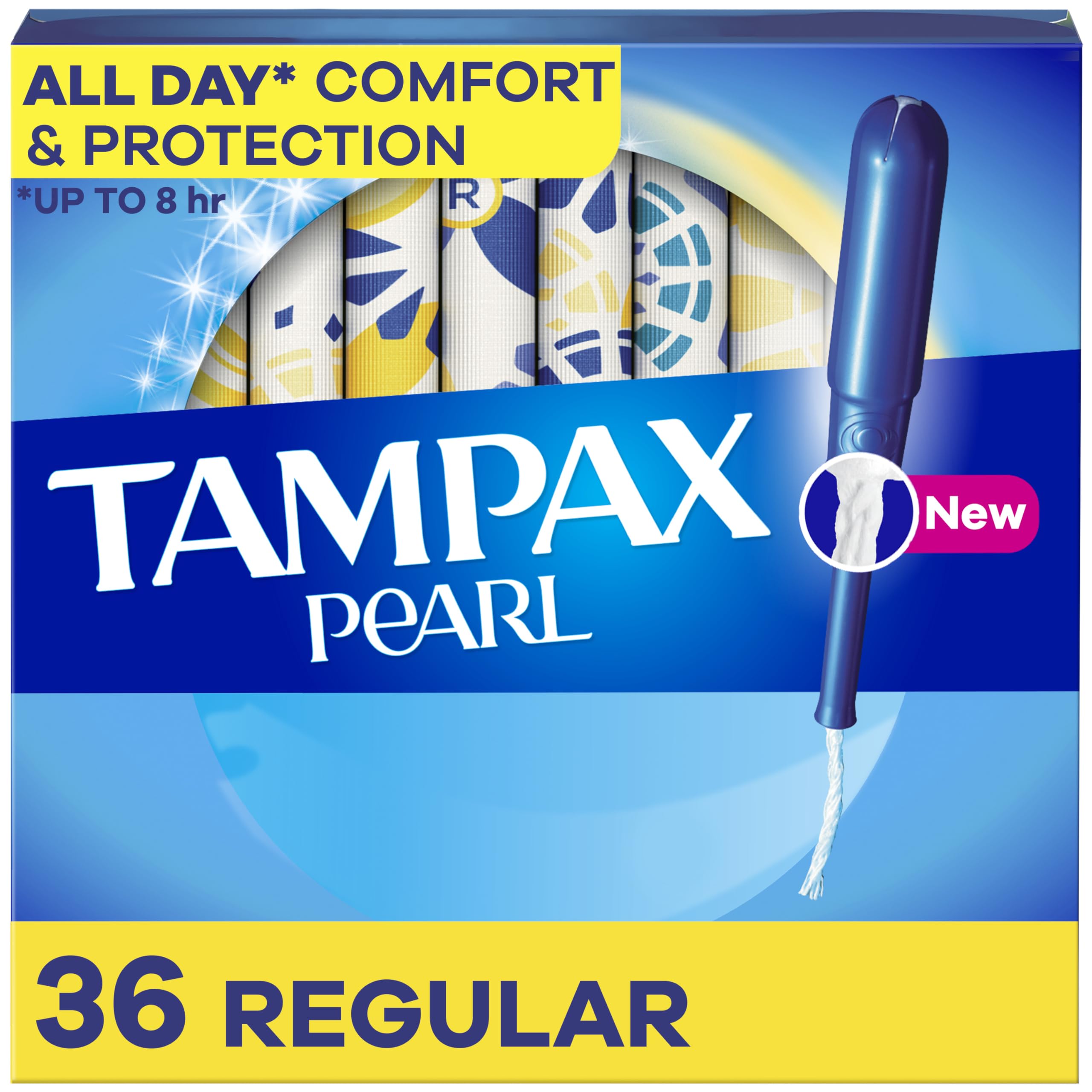 Tampax Pearl Tampons, with LeakGuard Braid, Regular Absorbency, Unscented, 36 Count