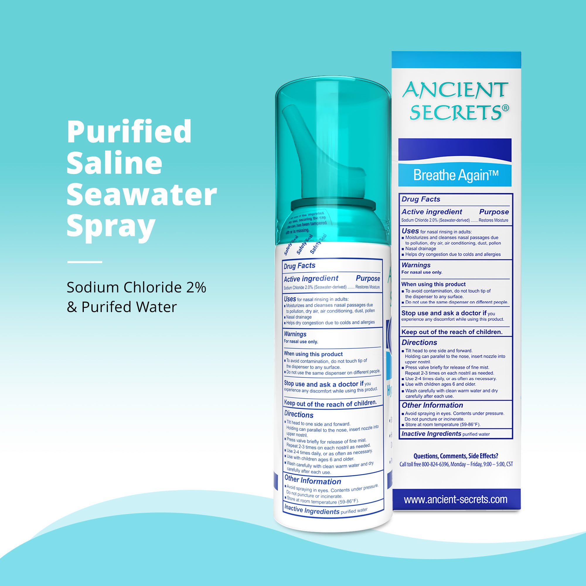 ANCIENT SECRETS Saline Nasal Spray - Breath Again Hypertonic Seawater Nasal Spray, Allergy & Sinus Relief, Nasal Congestion Mois