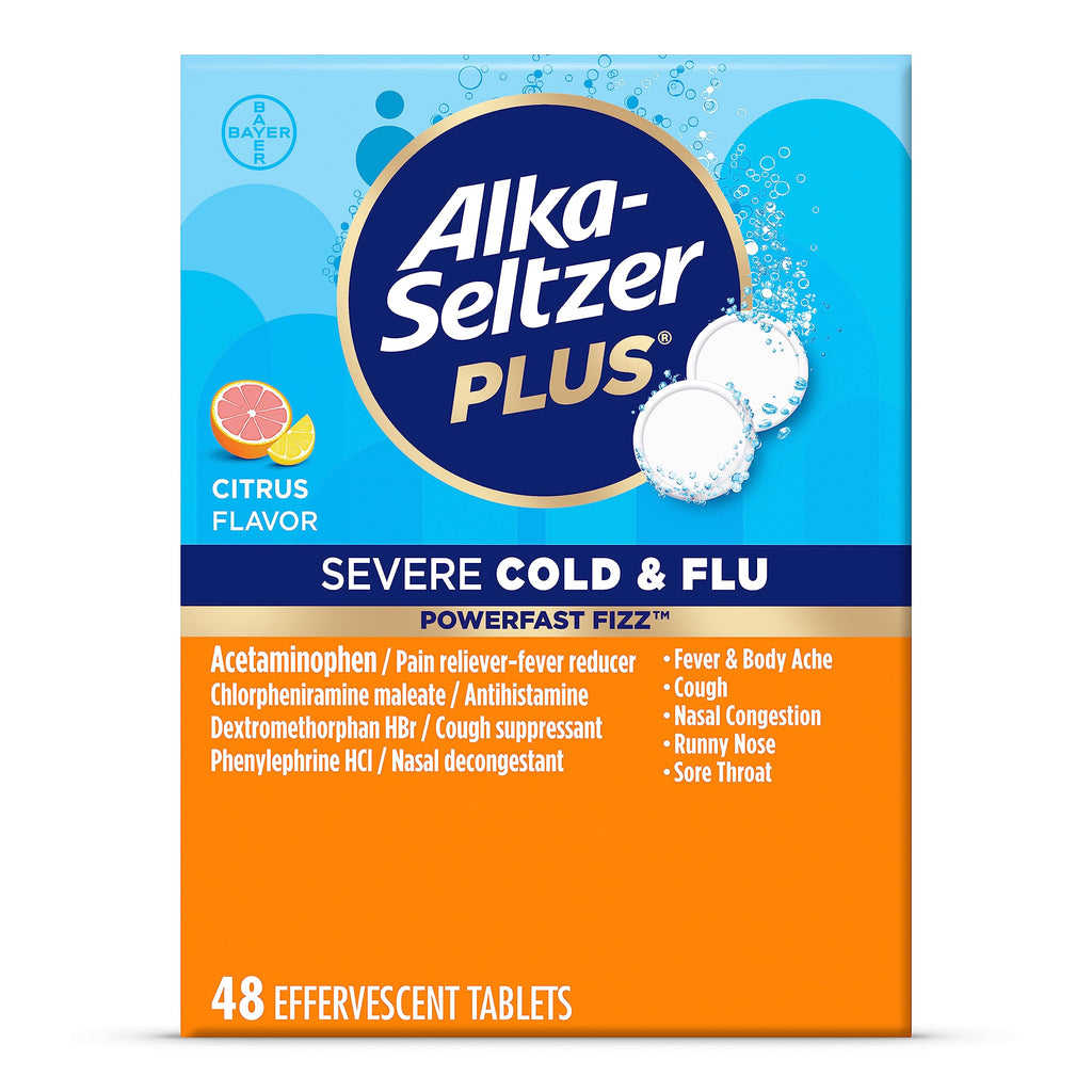 ALKA-SELTZER PLUS Severe, Cold & Flu Medicine, Citrus Effervescent Tablets, Nasal & Sinus Congestion, Sneezing, Runny Nose, Coug