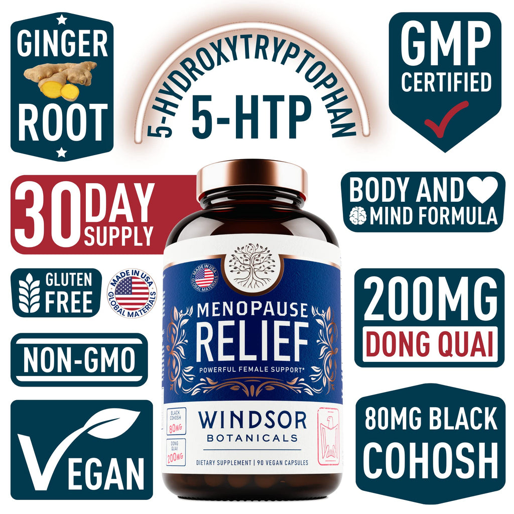 Menopause Supplements for Women - 5-HTP, Dong Quai, Black Cohosh for Menopause Hot Flashes, Night Sweats Relief Support - Womens