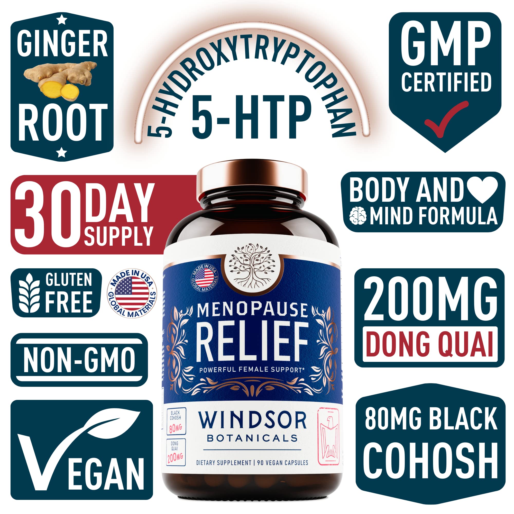 Menopause Supplements for Women - 5-HTP, Dong Quai, Black Cohosh for Menopause Hot Flashes, Night Sweats Relief Support - Womens