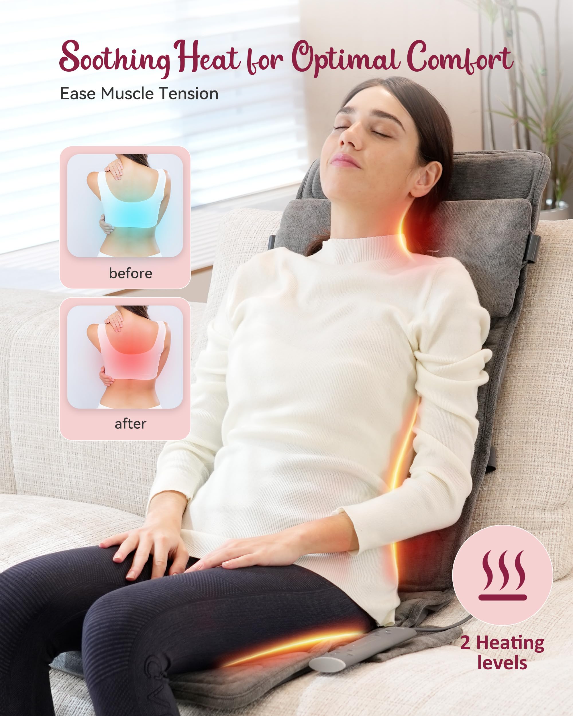 THERAZZAGGE Massage Mat Full Body, Vibration Back Massager, Seat Massage Pad, 8 Vibrating Motors, 2 Heating Pads for Back, Gift