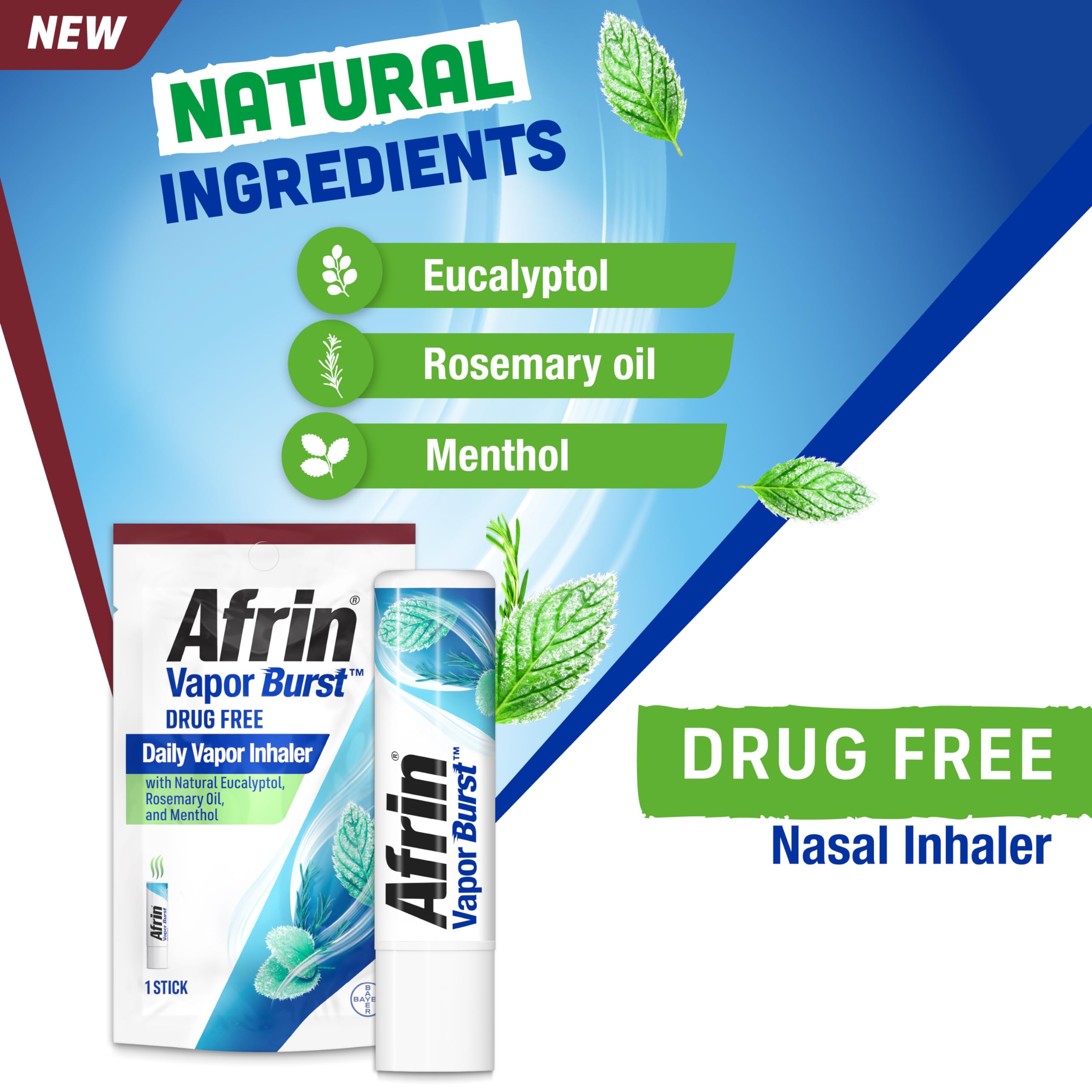 Afrin New Vapor Burst, On-The-Go Daily Inhaler, 100% Drug Free, Infused with Natural Eucalyptol, Rosemary Oil, and Menthol 0.8 m