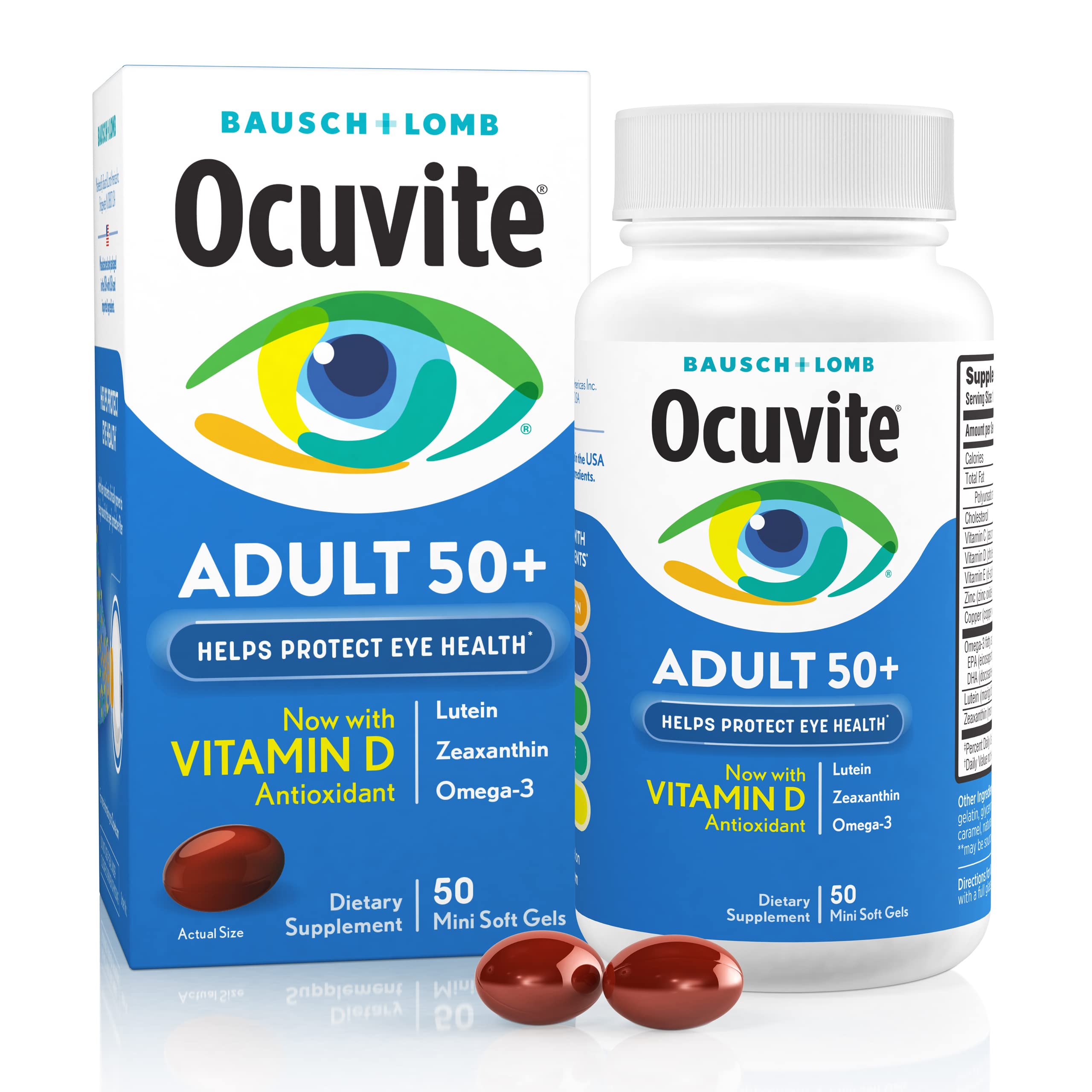 Ocuvite Eye Vitamin & Mineral Supplement, Contains Zinc, Vitamins C, E, Omega 3, Lutein, & Zeaxanthin, Bausch & Lomb Ocuvite Adu