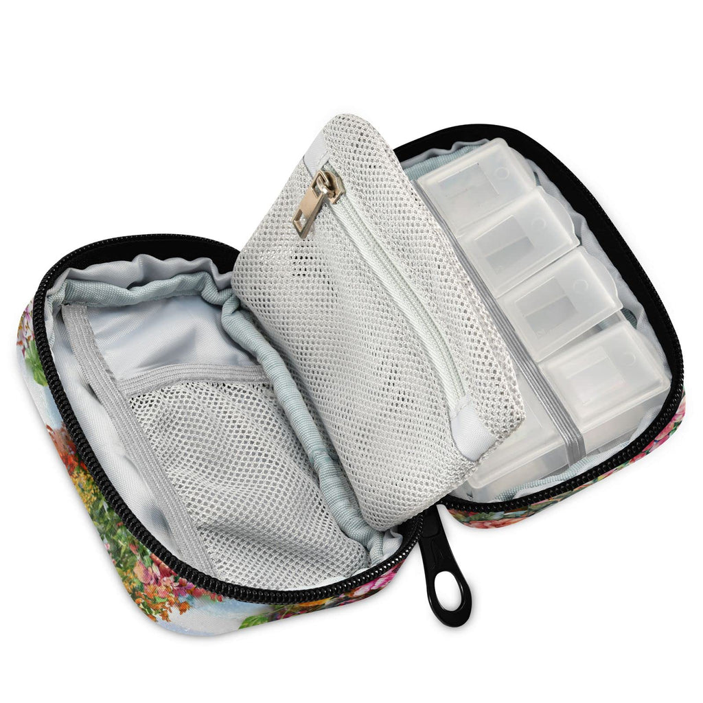 Custom Pill Box 7 Day Pill Case Bag Oil Painting Hawaii Flowers Personalized Name Travel Pill Organizer Bag with Zipper Portable