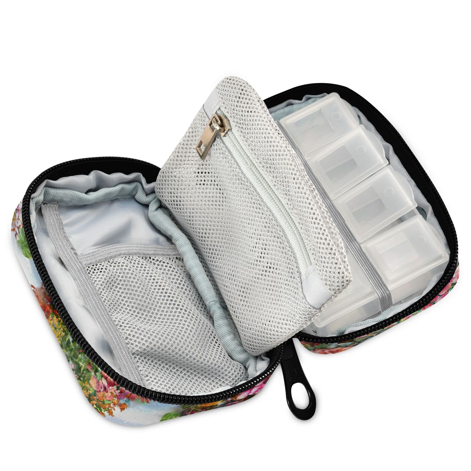 Custom Pill Box 7 Day Pill Case Bag Oil Painting Hawaii Flowers Personalized Name Travel Pill Organizer Bag with Zipper Portable
