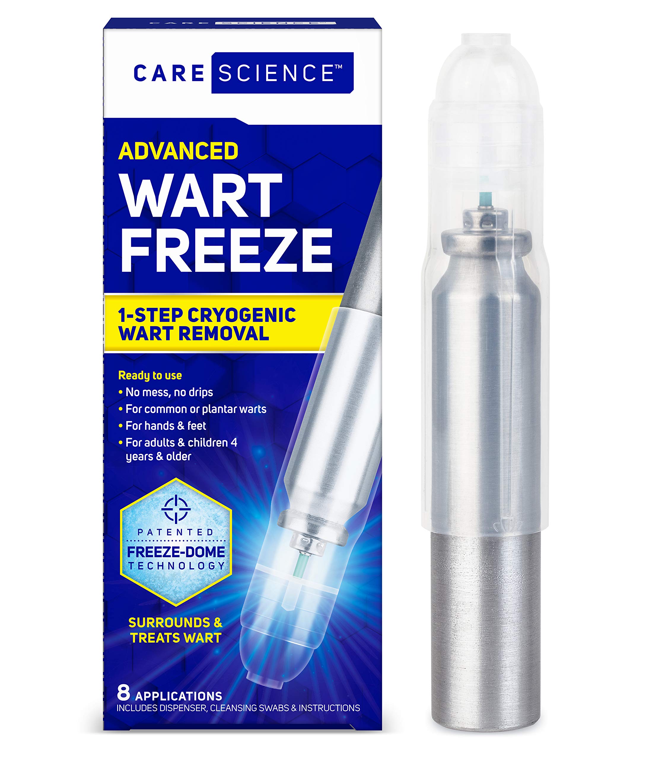 Care Science Wart Remover Freeze, 8 Applications | 1-Step Cryogenic Wart Removal for Common Warts on Hands, Elbows, & Knees or P
