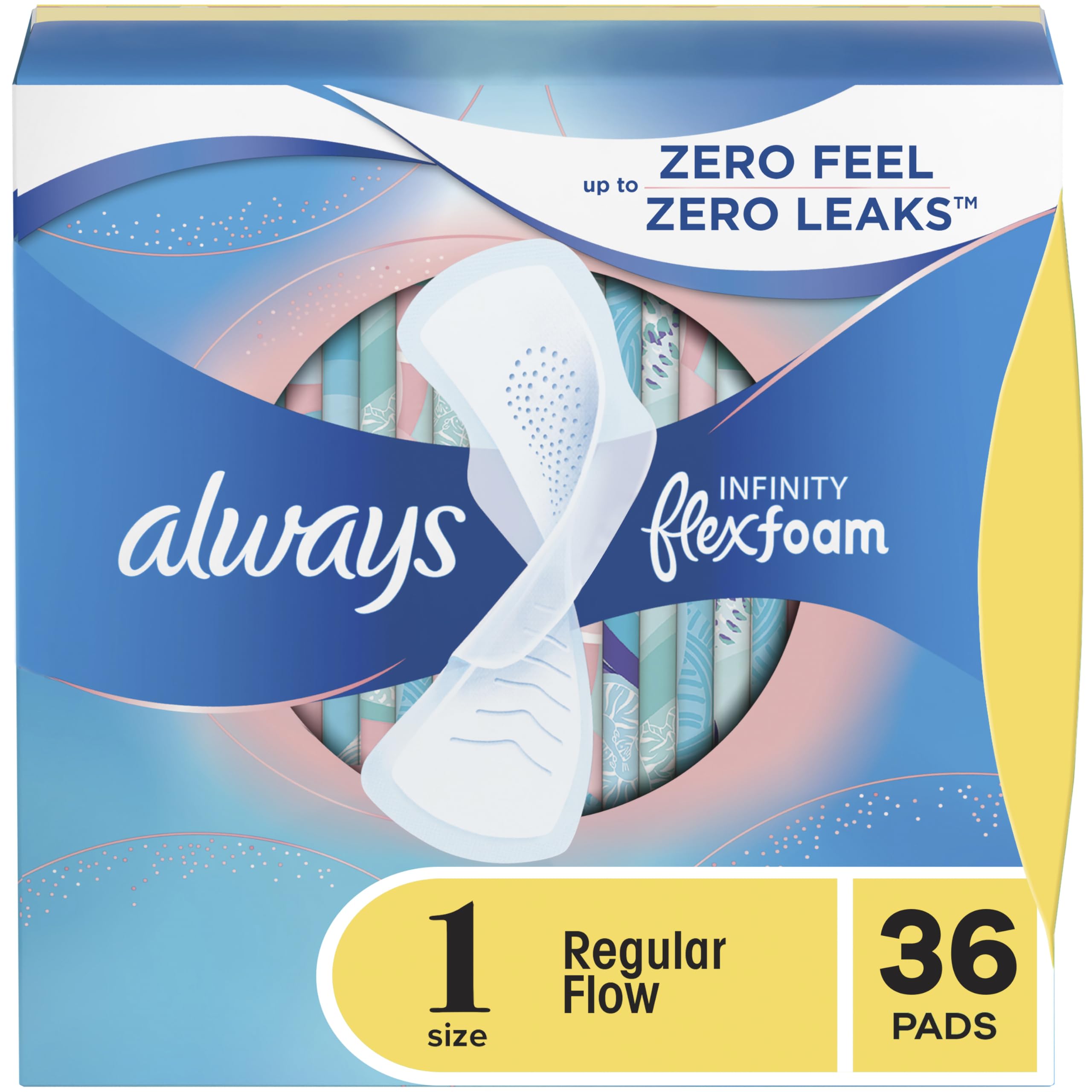 ALWAYS Infinity, Size 1, Regular Sanitary Pads with Wings, Unscented, 36 Count