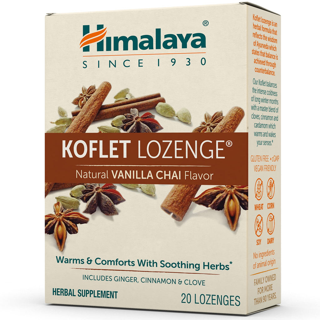 Himalaya Koflet Lozenges, Vanilla Chai Flavor, Natural Herbal Cough Drop for Warming Relief and Soothing Comfort, 130 mg, 20 Loz
