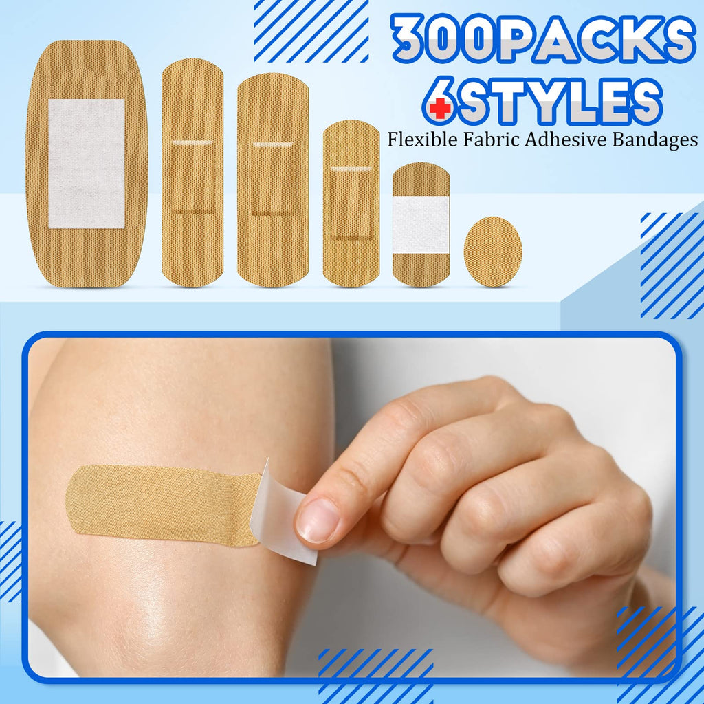 Assorted Flexible Fabric Adhesive Bandages - Family Variety Pack, Small Comfortable Fingertip & Round Cloth Bandages (300 Pieces